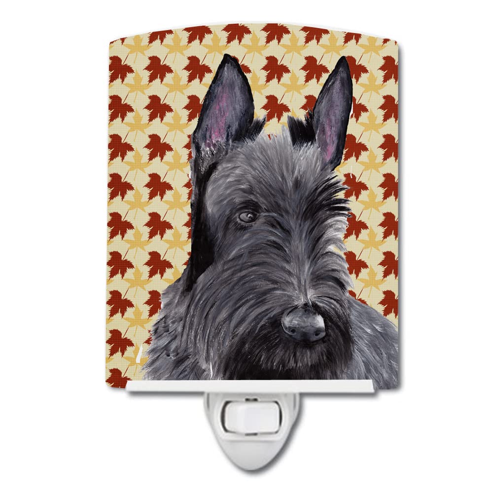 Caroline'S Treasures Sc9226Cnl Scottish Terrier Fall Leaves Portrait Ceramic Night Light Compact, Ul-Certified, Ideal For Bedroom, Bathroom, Nursery, Hallway, Kitchen, 6X4X3, Multicolor