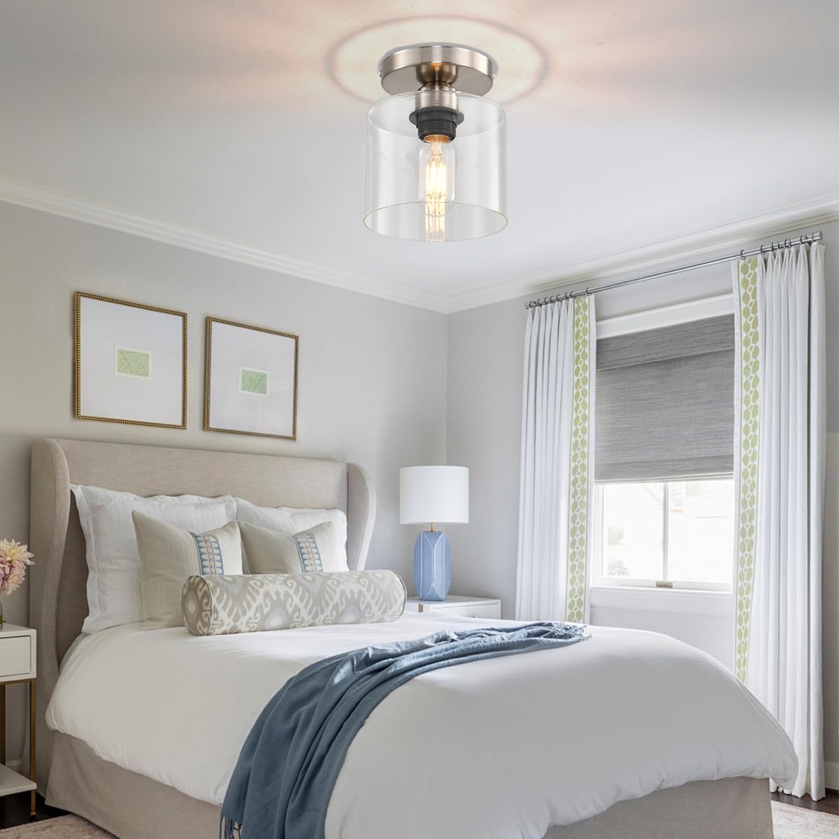 Modern Semi Flush Mount Ceiling Light, Brushed Nickel Rustic Ceiling Light Fixture For Closet, Hallway, Kitchen, Hallway Light F