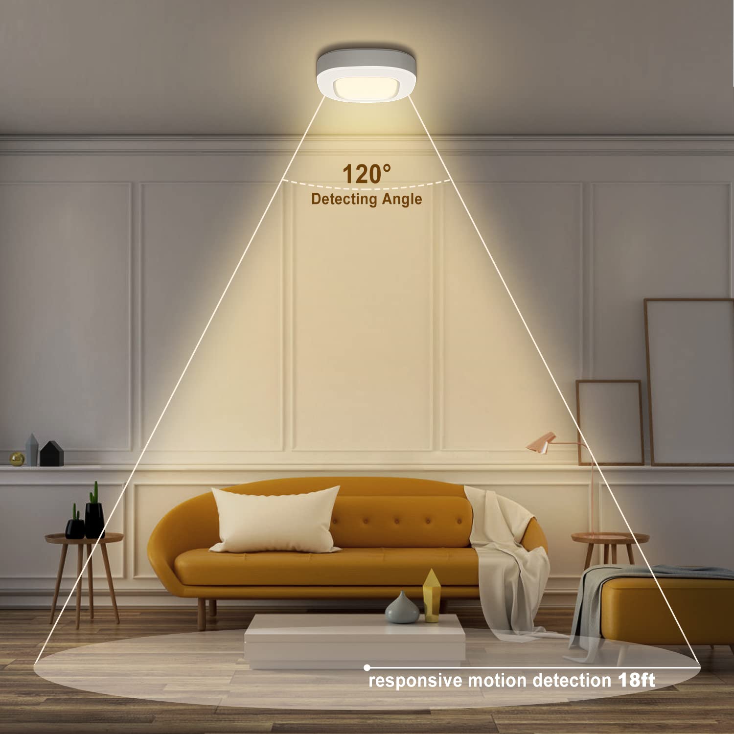 Motion Sensor Battery Operated Lights For Closet, Indoor Wireless Activated Led Ceiling Light Battery Powered 300Lm For Stair Ki