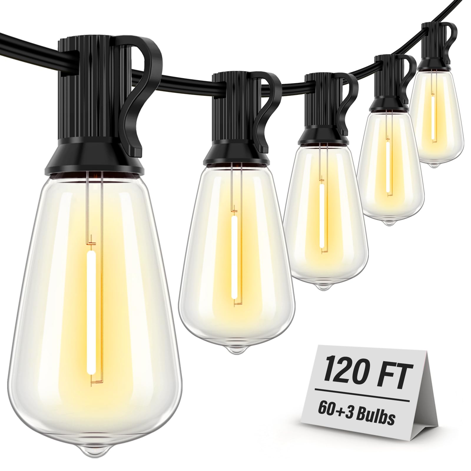 Doukedge 120 FT LED Outdoor String Lights, 2700K LED Patio Lights with 60+3 Shatterproof Vintage Bulbs, Hanging String Lights Waterproof Outside for Porch, Backyard, Garden, Gazebo