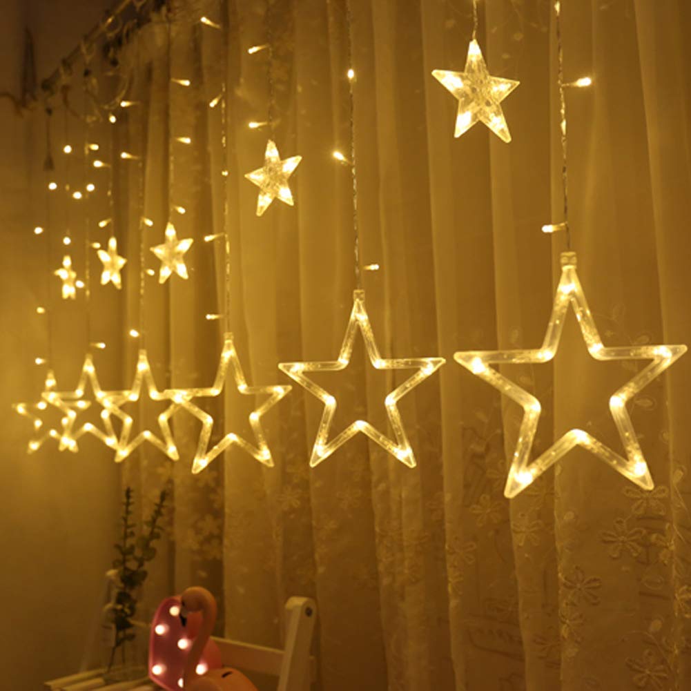 Twinkle Star 12 Stars 138 LED Curtain String Lights, Window Curtain Lights with 8 Flashing Modes Ramadan Decoration Christmas, W