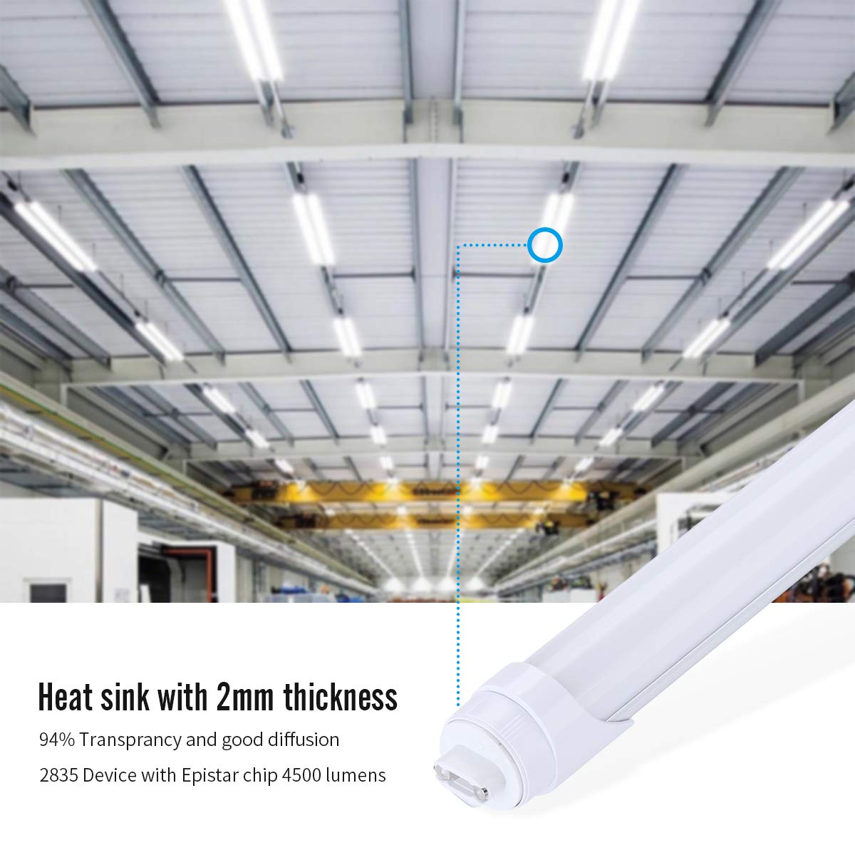 Jomitop R17D 8 Foot Led Bulb Tube Light Ho Base Rotatable Frosted Cover 45W, Replacement 100W Fluorescent Lamp Shop Lights,Dual-