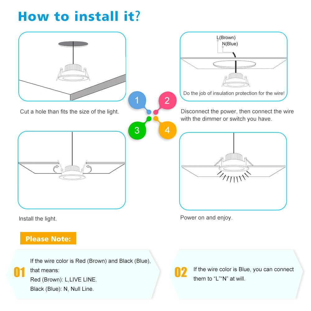 LightingWill 2 Inch LED Downlight, Dimmable Recessed Light, 3W, 5500K Daylight White, Black, 4 Pack, CRI80, Model LS