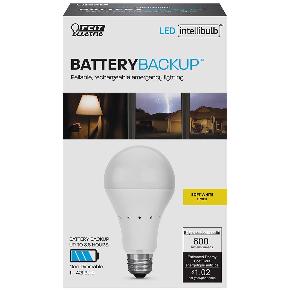 Feit Electric IntelliBulb LED Bulb, Soft White 40W Equivalent, Battery Backup, 1 Count, Model A800/827/BAT/LEDI