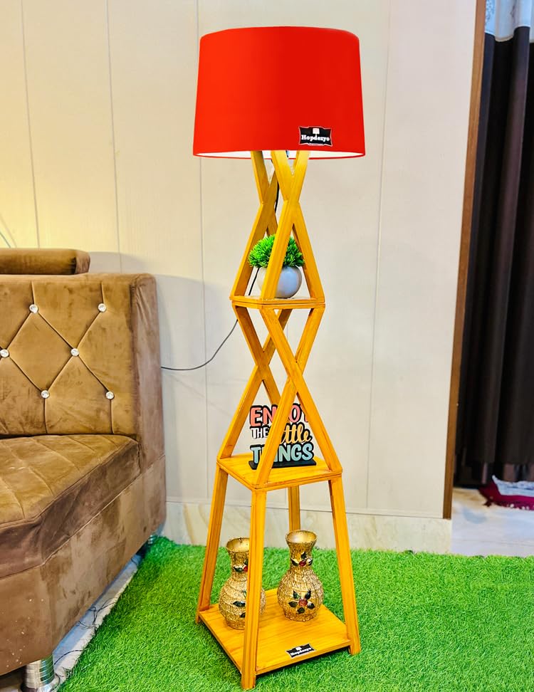 Hopdezyo E27 LED Italian Crafter Home Decor Floor Lamp for Living Room Bedroom Office, Holder & Lamp, Red Shade Pack of 1