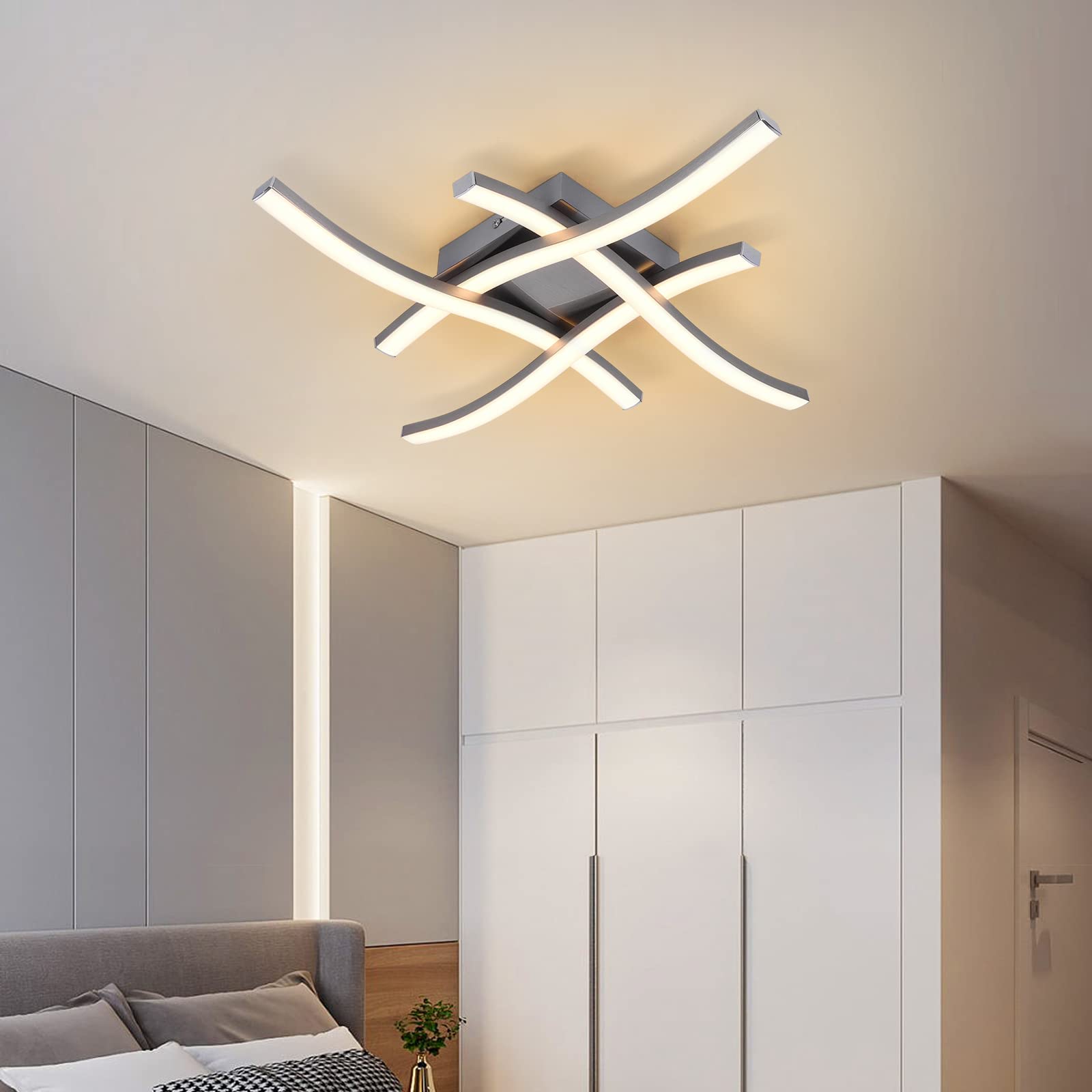 Edislive Modern Dimmable Led Ceiling Light Curved 4-Light 18 In Minimalist Flush Mount Ceiling Light Fixture Lamp For Bedroom Fo