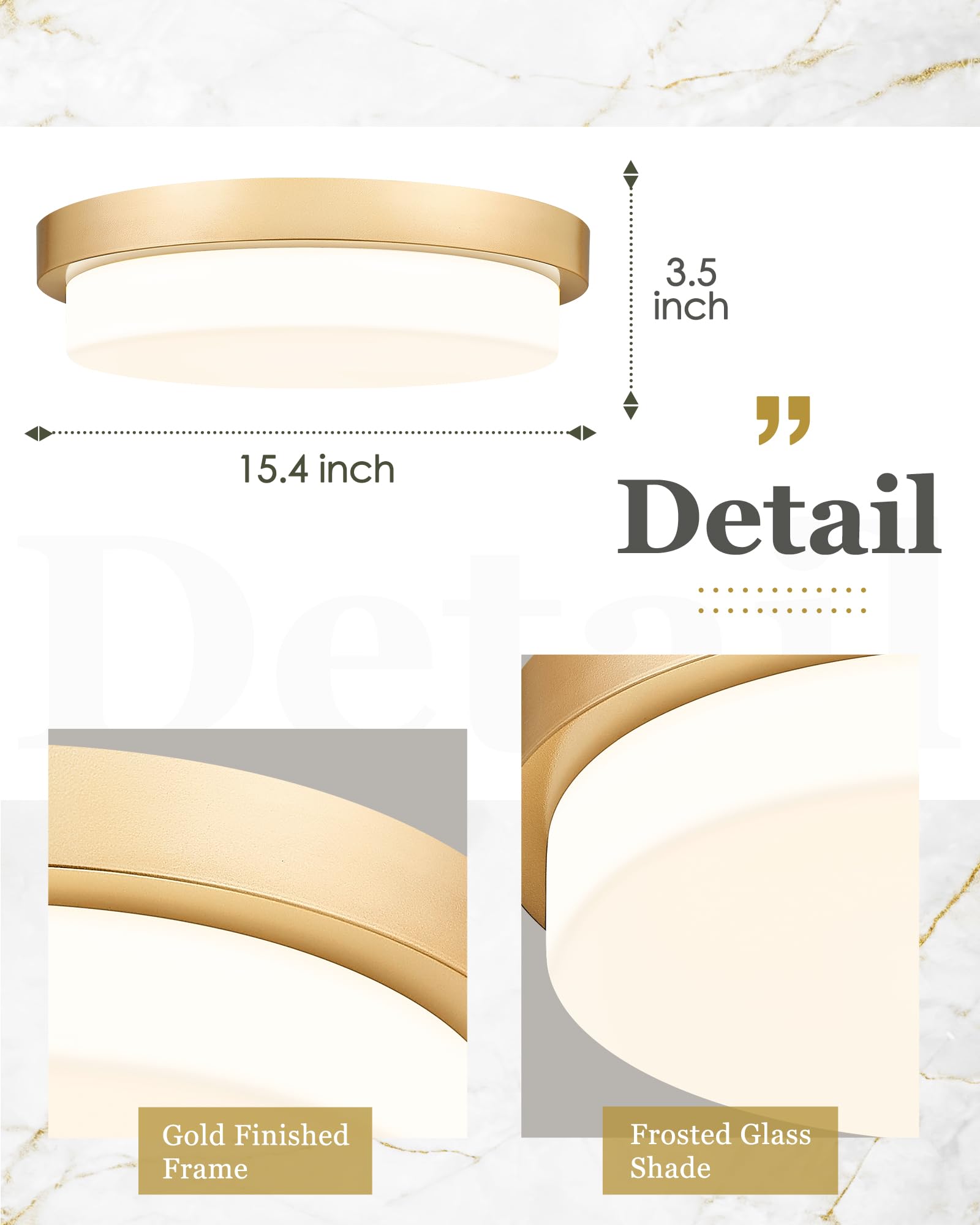 Audickic Gold Flush Mount Ceiling Light 16inch 36W Dimmable 3000K-6000K Metal Model AD-22008-L16-GD