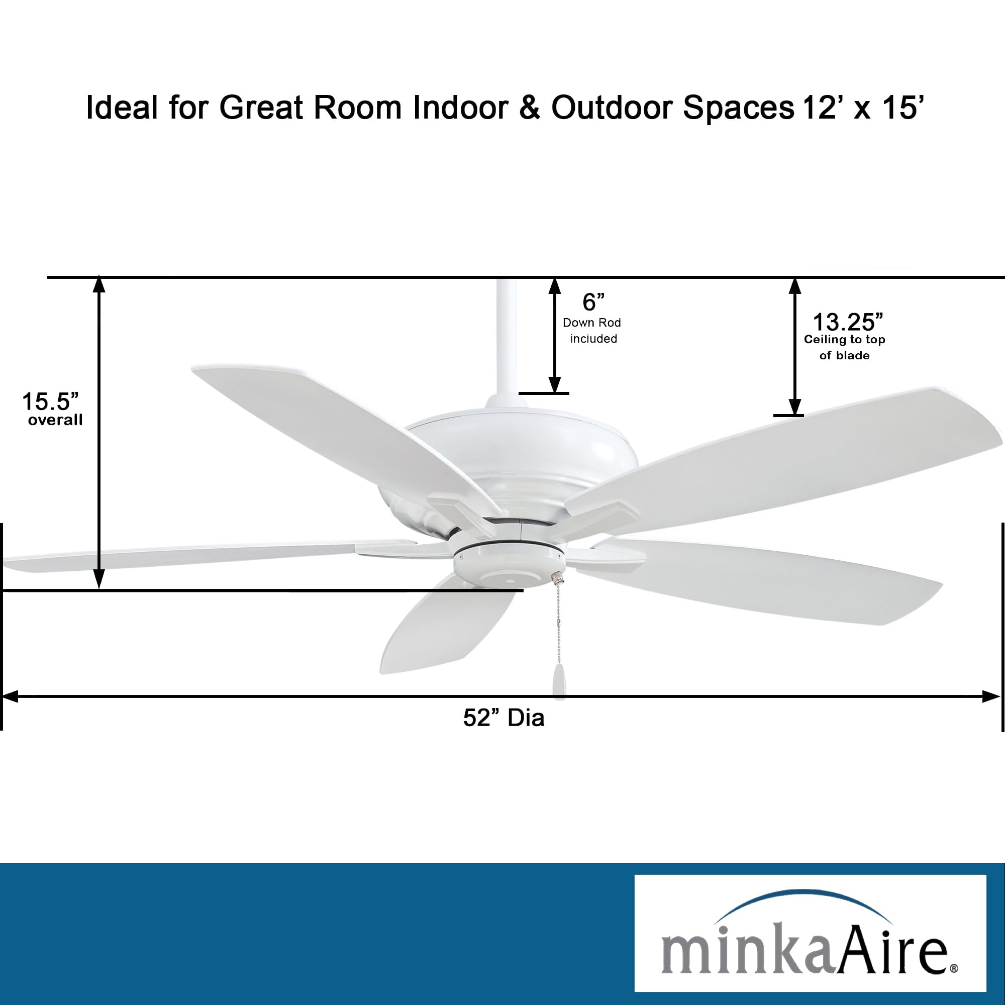 Minka-Aire F688-WH Kola Pull Chain Ceiling Fan in White Finish