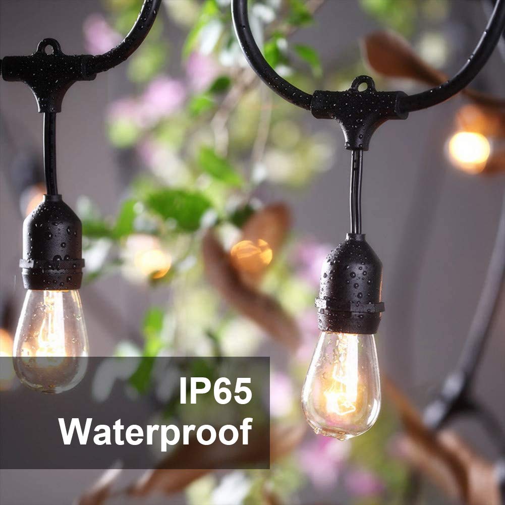 SUNTHIN Outdoor String Lights 48FT 2-Pack, Waterproof Dimmable Edison Bulbs, Black, Commercial Grade for Patio, Bistro, Holiday Decor