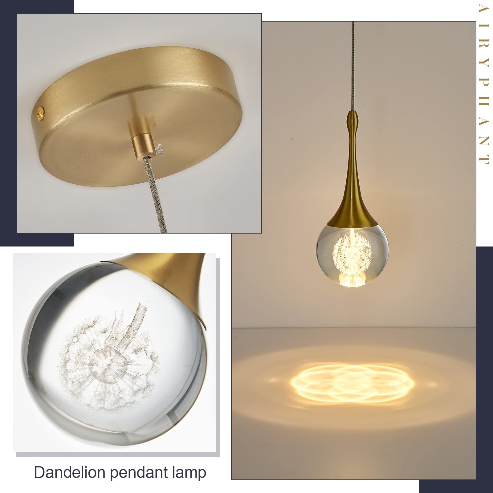 Airyphant Modern Led Pendant Light For Kitchen Island, Dimmable Gold Teardrop Crystal Ceiling Pendant Lighting For Dining Room B