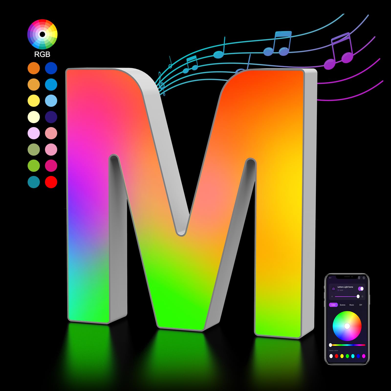 OJQ LED Light Up Letters Marquee Decor - Music Sync Color Change - 6.17in x 5.9in x 1in - Model A1 - Ideal for Christmas/Birthday Gifts