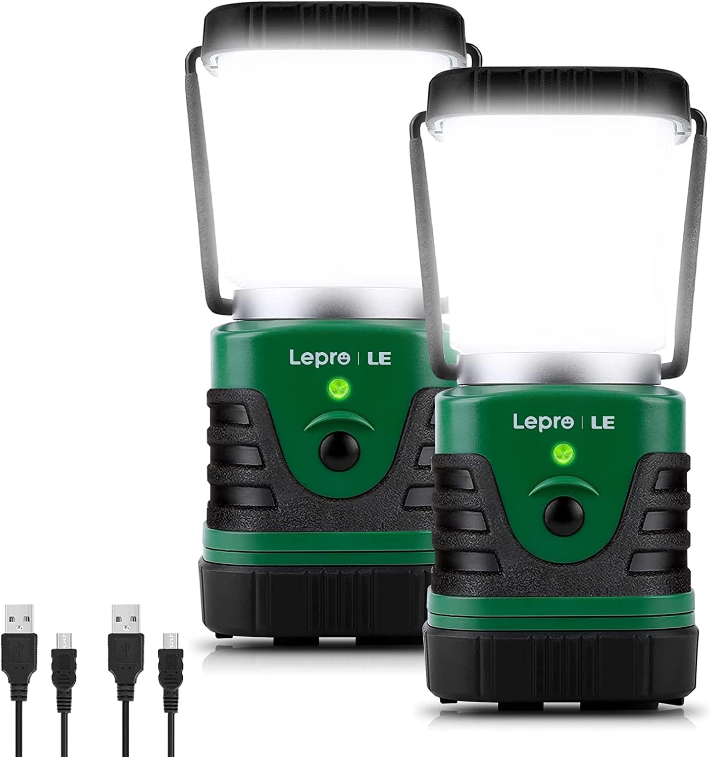 Lighting EVER LED Camping Lantern 1000LM, 4 Light Modes, Rechargeable, IP44 Waterproof, Green/Black, Model 3300008-2