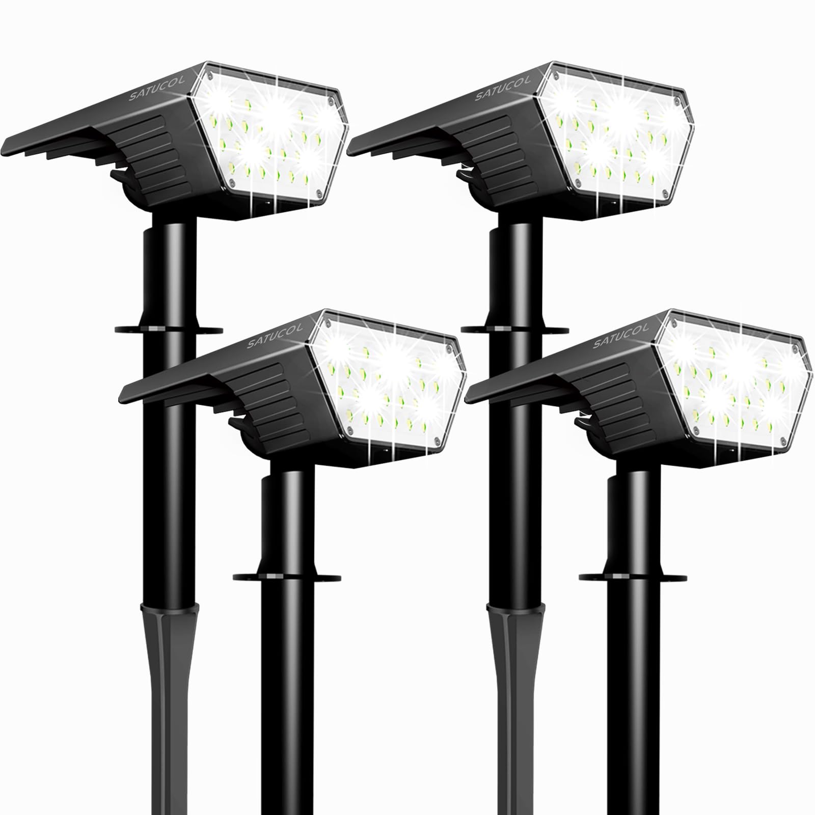 Satucol Solar Spot Lights Outdoor, 4 Pack, Waterproof IP65, Cool White, 2-in-1 Landscape Lighting, Model Satucol-A