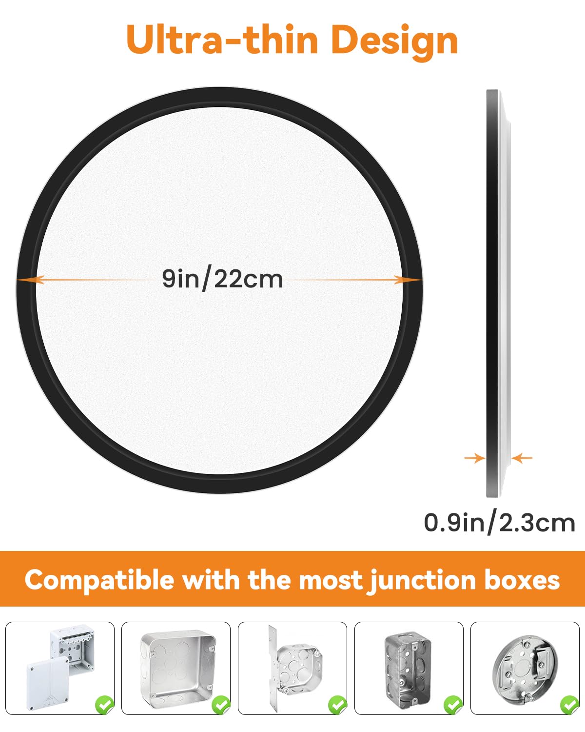 6Pack Black Flush Mount Led Ceiling Light - 9Inch, 24Watt, 3000K/4500K/6000K, Ultra Slim For Bedroom, Living Room, Kitchen, Hall