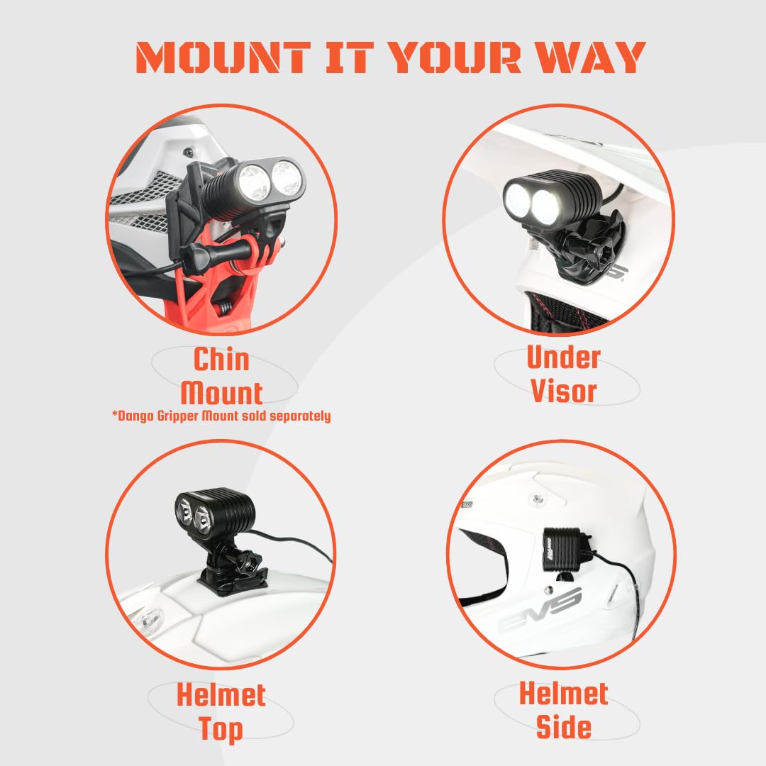 Dango Design Navigator Helmet LED Trail Light - 2100 Lumen, Compact, Black, Model 130004 for Dirt Bikes, Motorcycles, Snowmobiles, and Camping