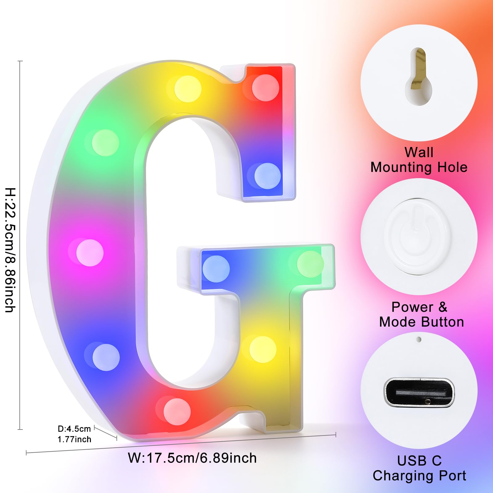 Mooncow Rechargeable Light Up Letters,Colorful Marquee Letters With Remote,Gift Wrap Gifts,Bedroom Home Bar Party Decor (G)