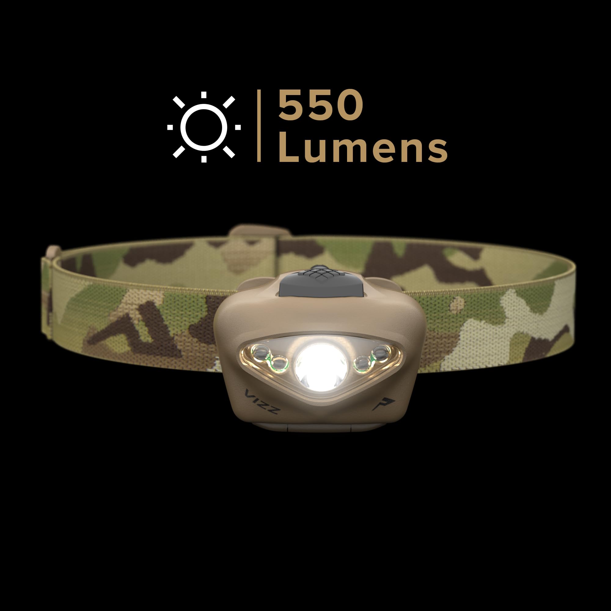 Princeton Tec Vizz Headlamp 550 Lumen LED, IPX7 Water Resistant, One Size, Multicam, Model VIZZ-TAC-MC