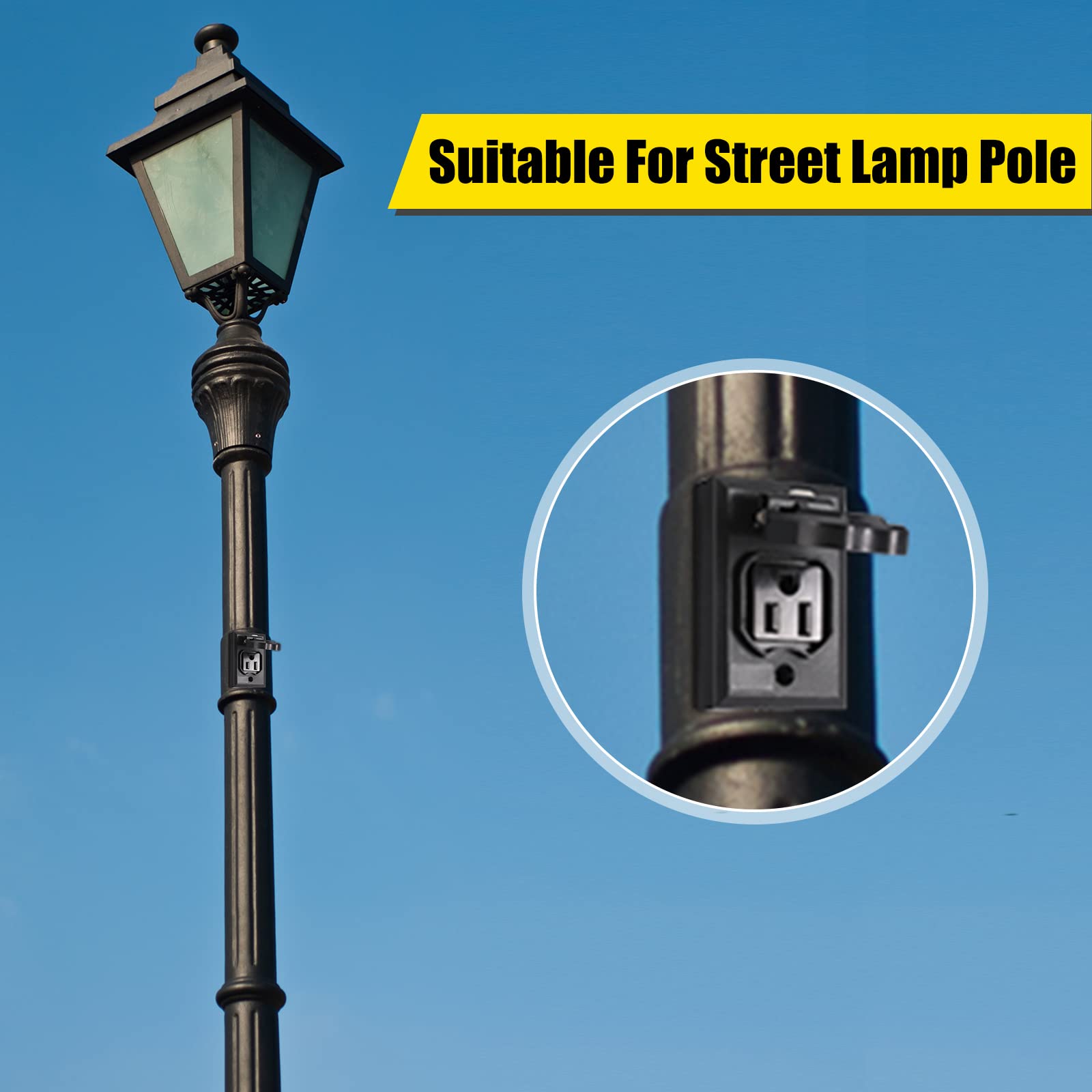 Flutesan 3 Packs Black Lamp Post Outlet 125V 15A Weather Resistant Energy Saving Plug