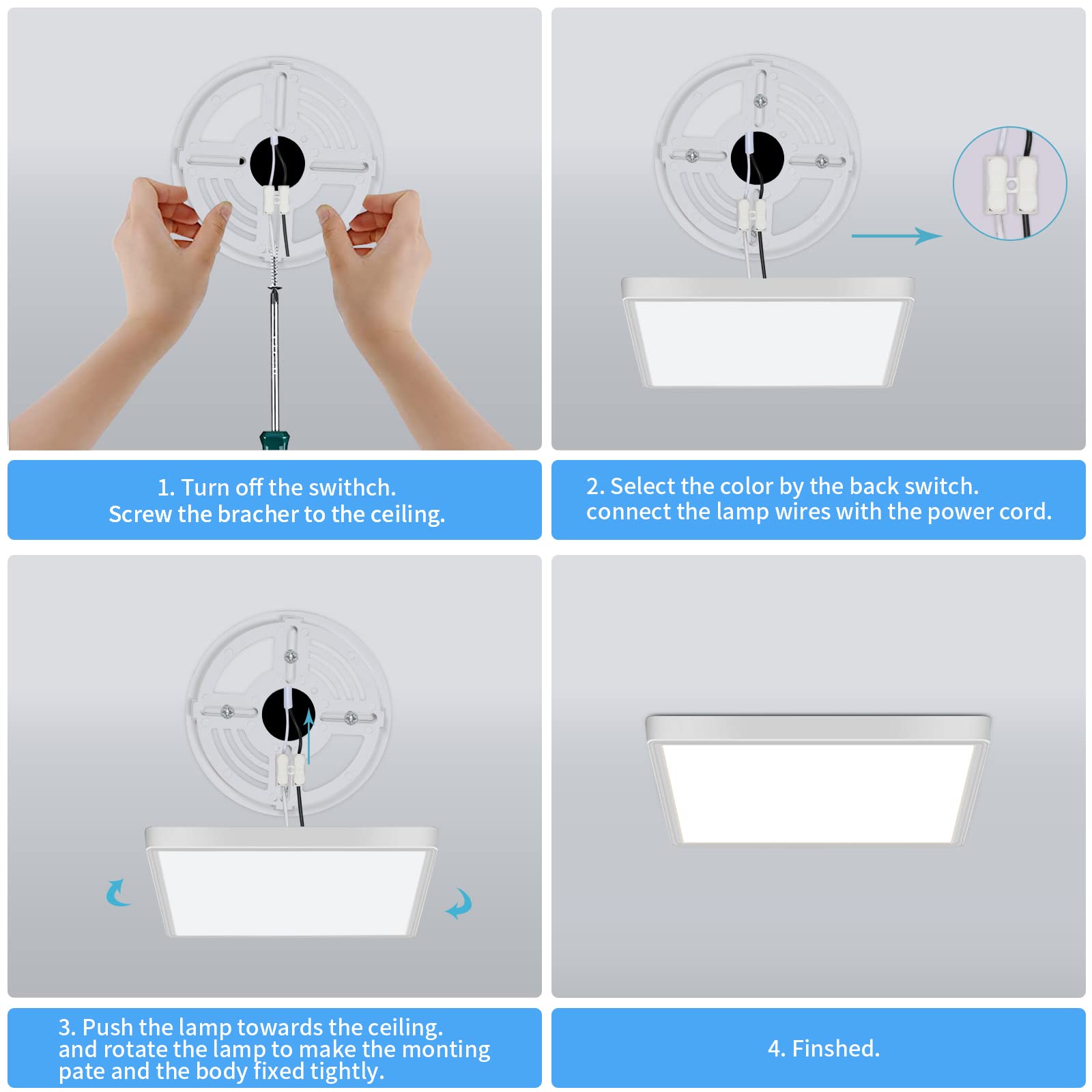 Delipop 12&quot; Ultra Thin Square Led Ceiling Light, 24W 6500K Cool White, Low Profile Fixture - White