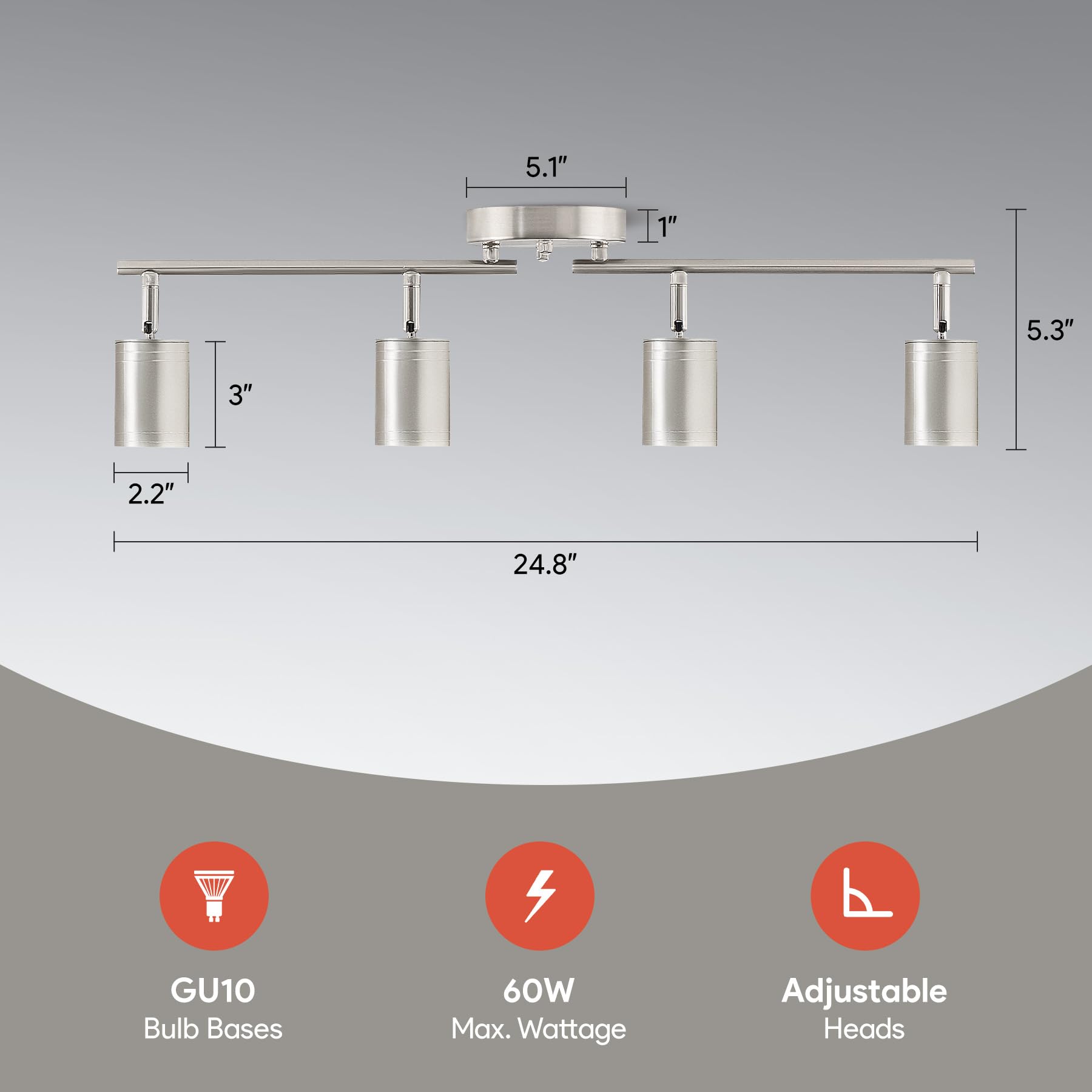 Vonluce 4 Light Track Light Fixture  Led Track Lighting Kit With Rotatable Track Heads  3-Color Gu10 Bulbs Included  Modern Ceiling Spotlight For Kitchen Office Closet Studio Bedroom  Nickel