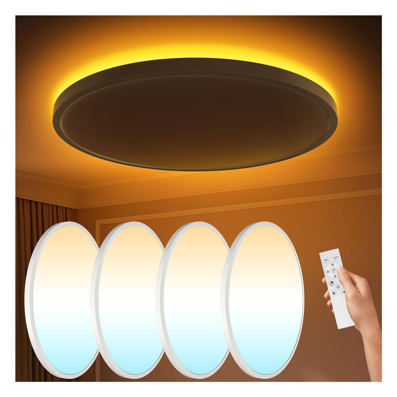 4Pack Flush Mount Ceiling Light with Nightlight 12in , 24W 2400LM Dimmable LED Ceiling Lights with Remote & APP Control, 2700K-6