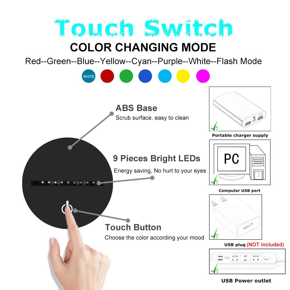 YKLWORLD Rocket Night Light 3D Illusion Lamp LED Touch Sensor USB Desk Lamp for Kids - 7 Color Changing, Space Shuttle Design