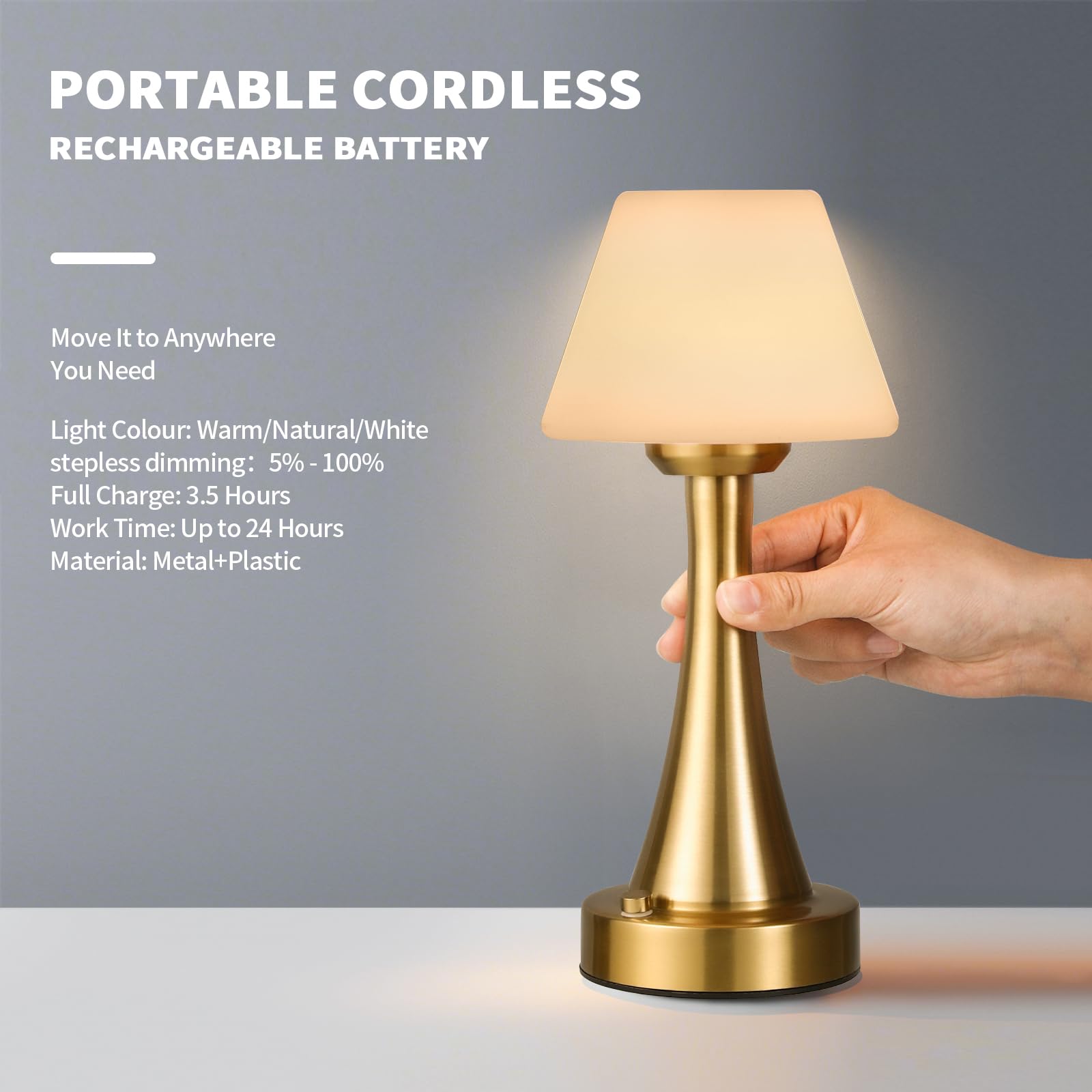 Urlights Led Cordless Rechargeable Battery Table Lamp,Shower Lamp Waterproof,Touch Stepless Dimmable Nightstand Lights,Portable