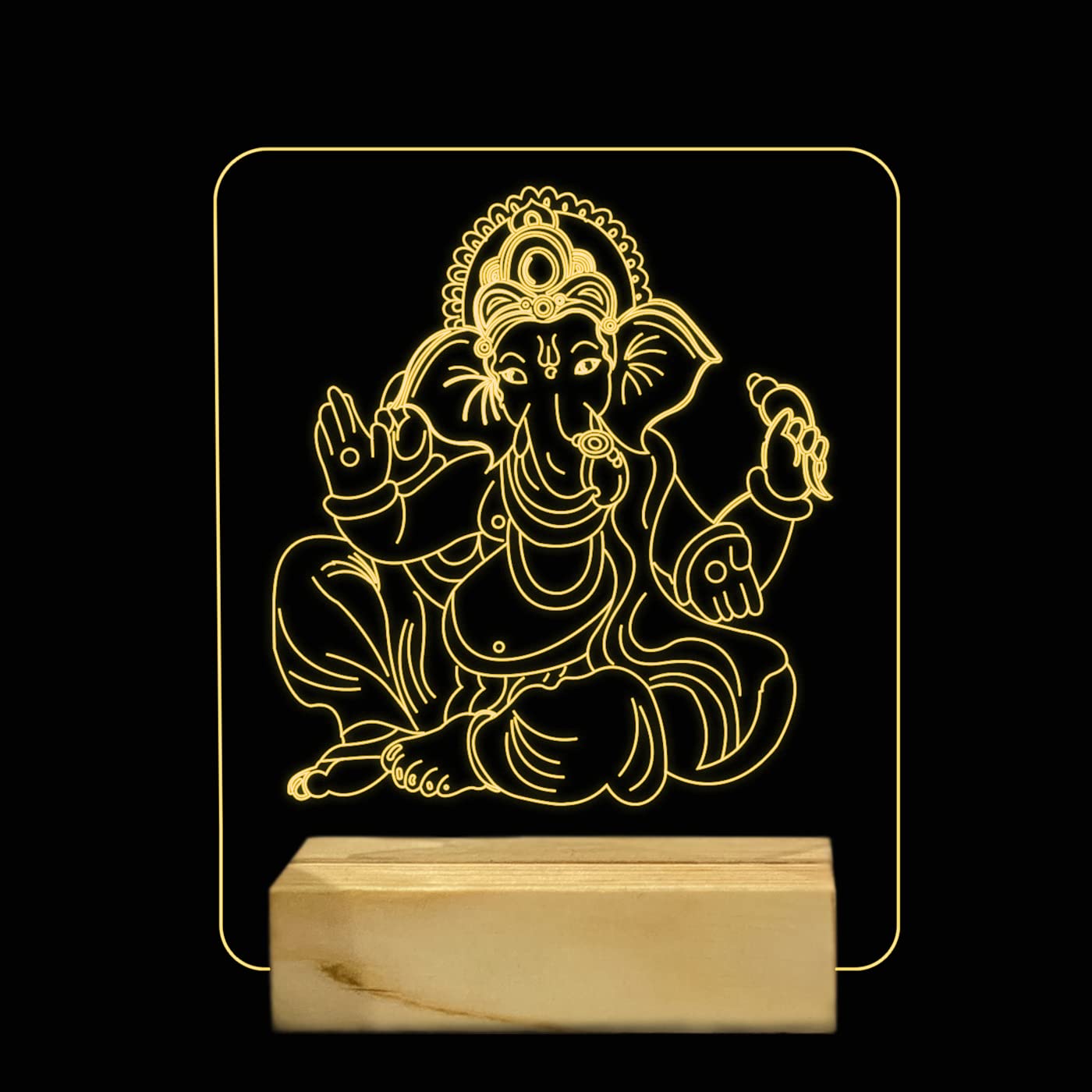 StarLaser 3D Illusion god Night lamp for Pooja Room Home Decor & Gift Warm White Light with Wooden Base (Lord Ganesh)
