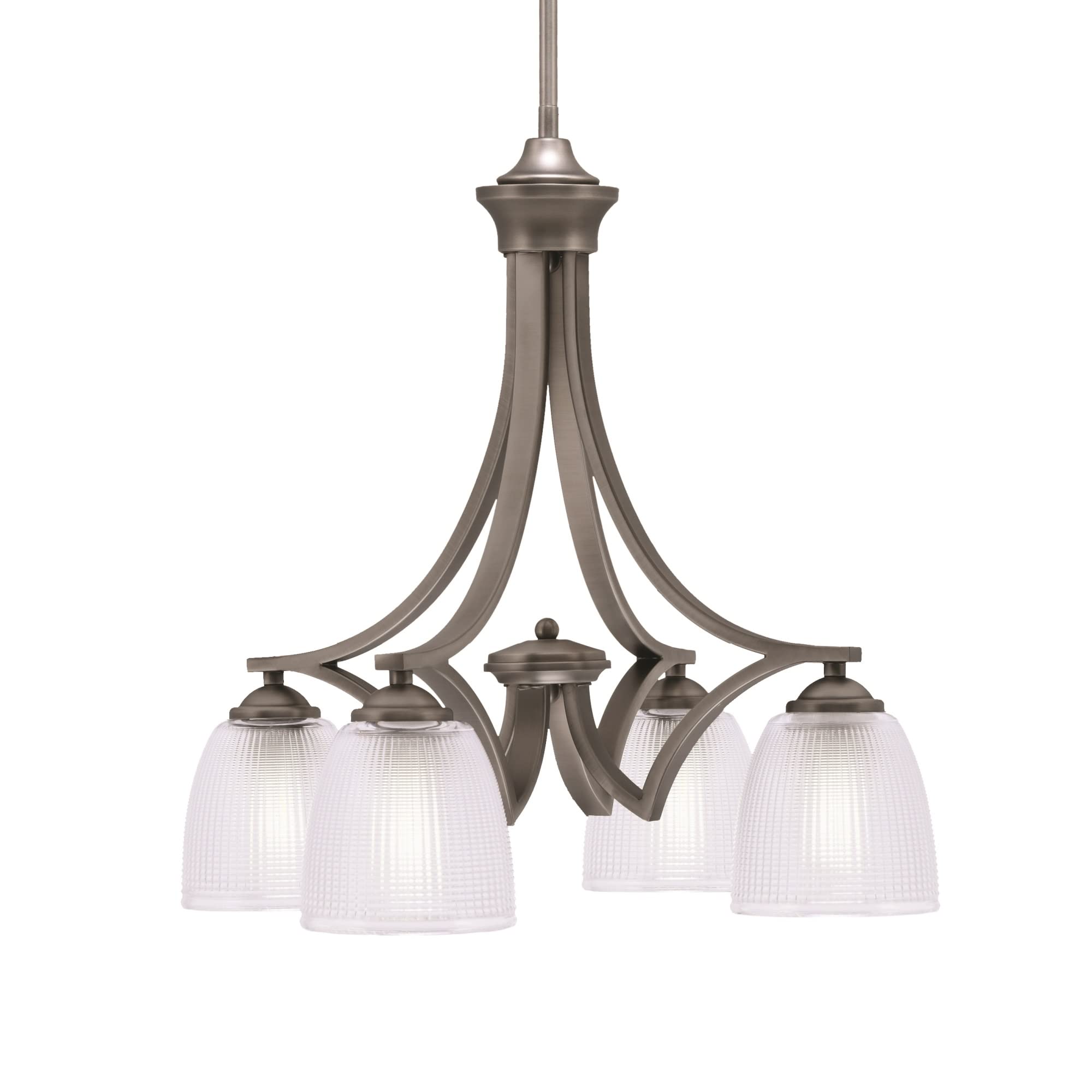 Toltec Lighting Zilo Downlight, 4 Light, Chandelier in Graphite Finish with 5&quot; Clear Ribbed Glass