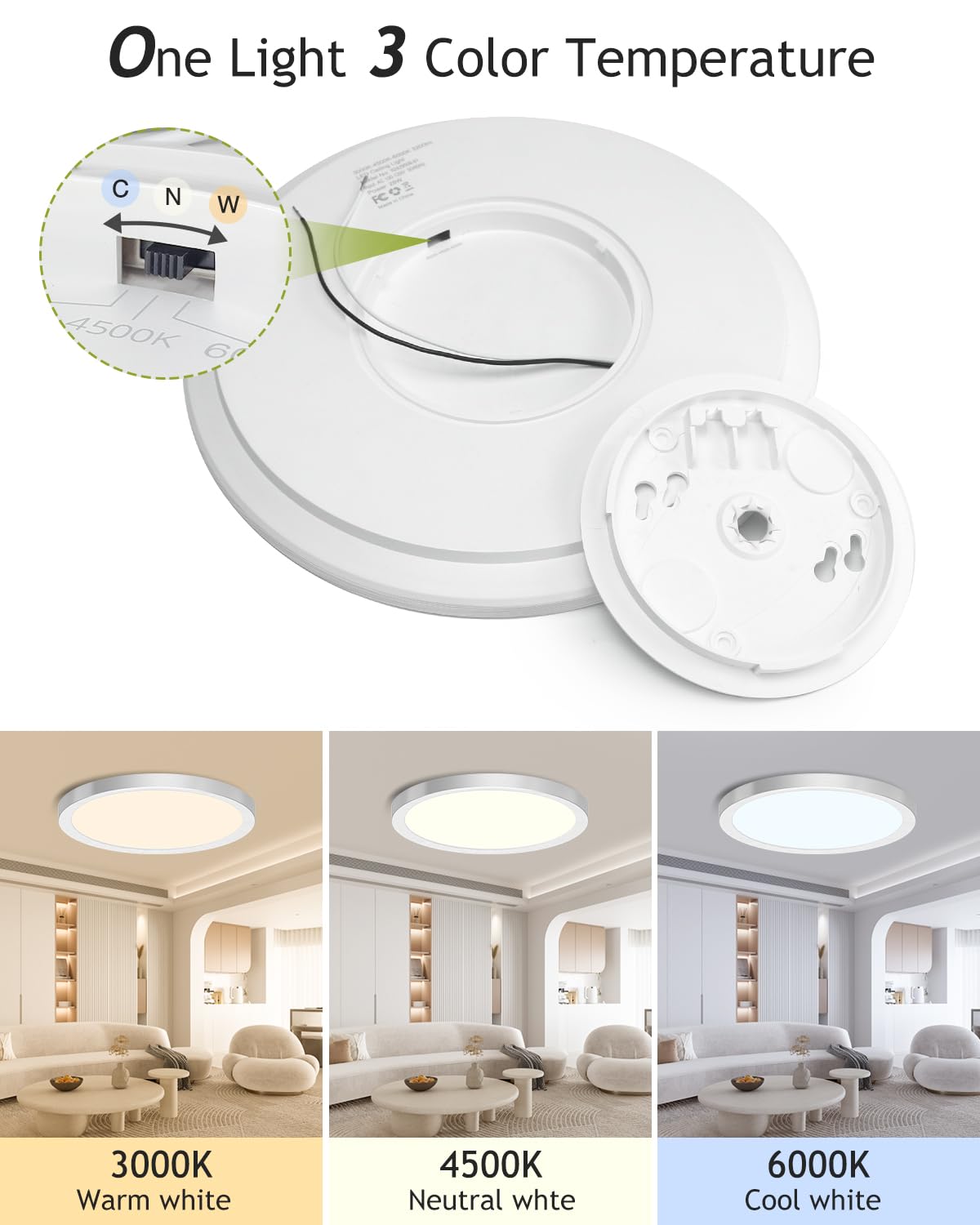 Hepside 2Pack Flush Mount Led Ceiling Light Fixture Brushed Nickel, 12Inch 28W, Dimmable 3000K-4500K-6000K 3 Color Selectable Ceiling Lamp 3200Lm Low Profile Ceiling Light For Kitchen Bedroom Hallway