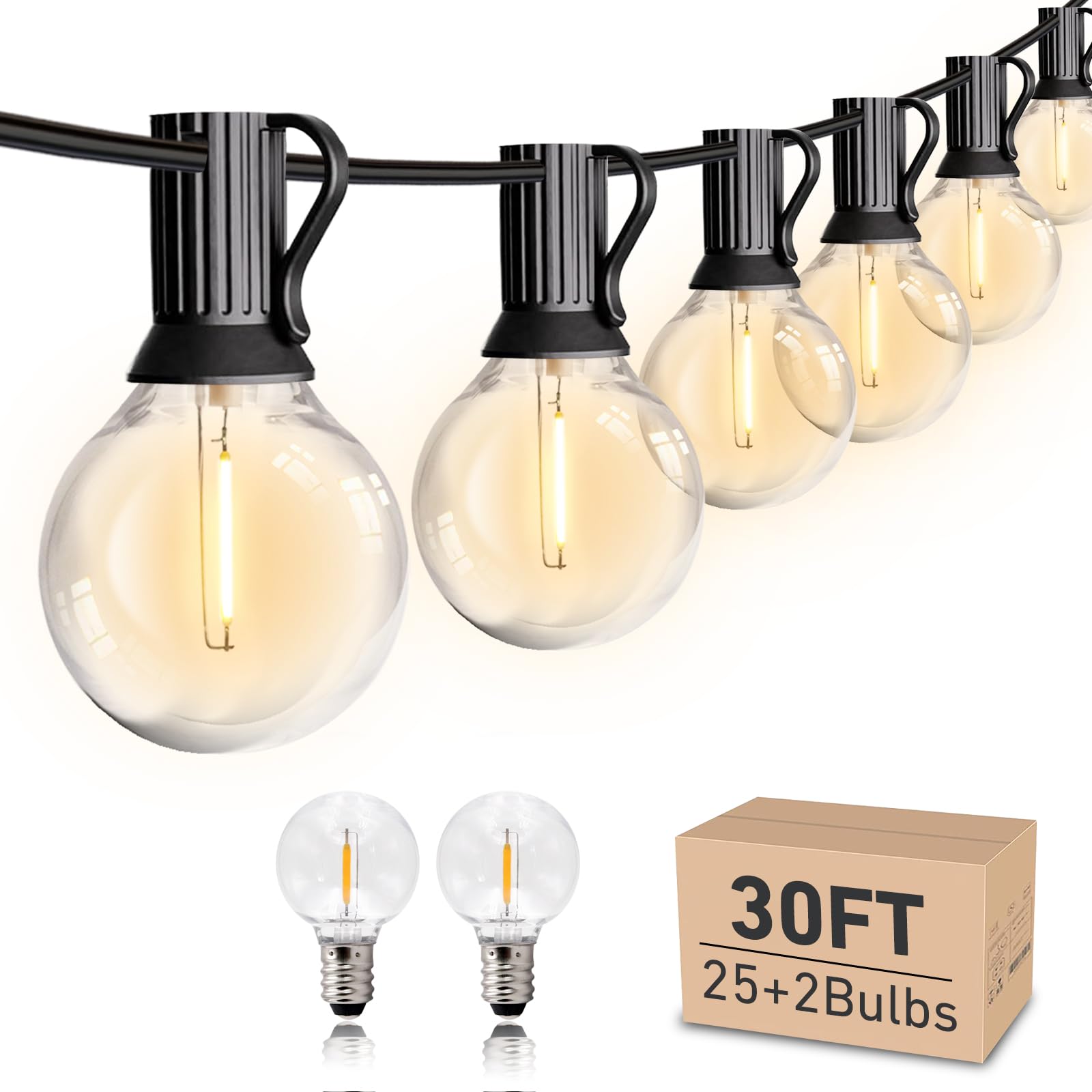 Histar 30Ft Led String Lights - Waterproof Black Globe Lights With 27 G40 Shatterproof Bulbs
