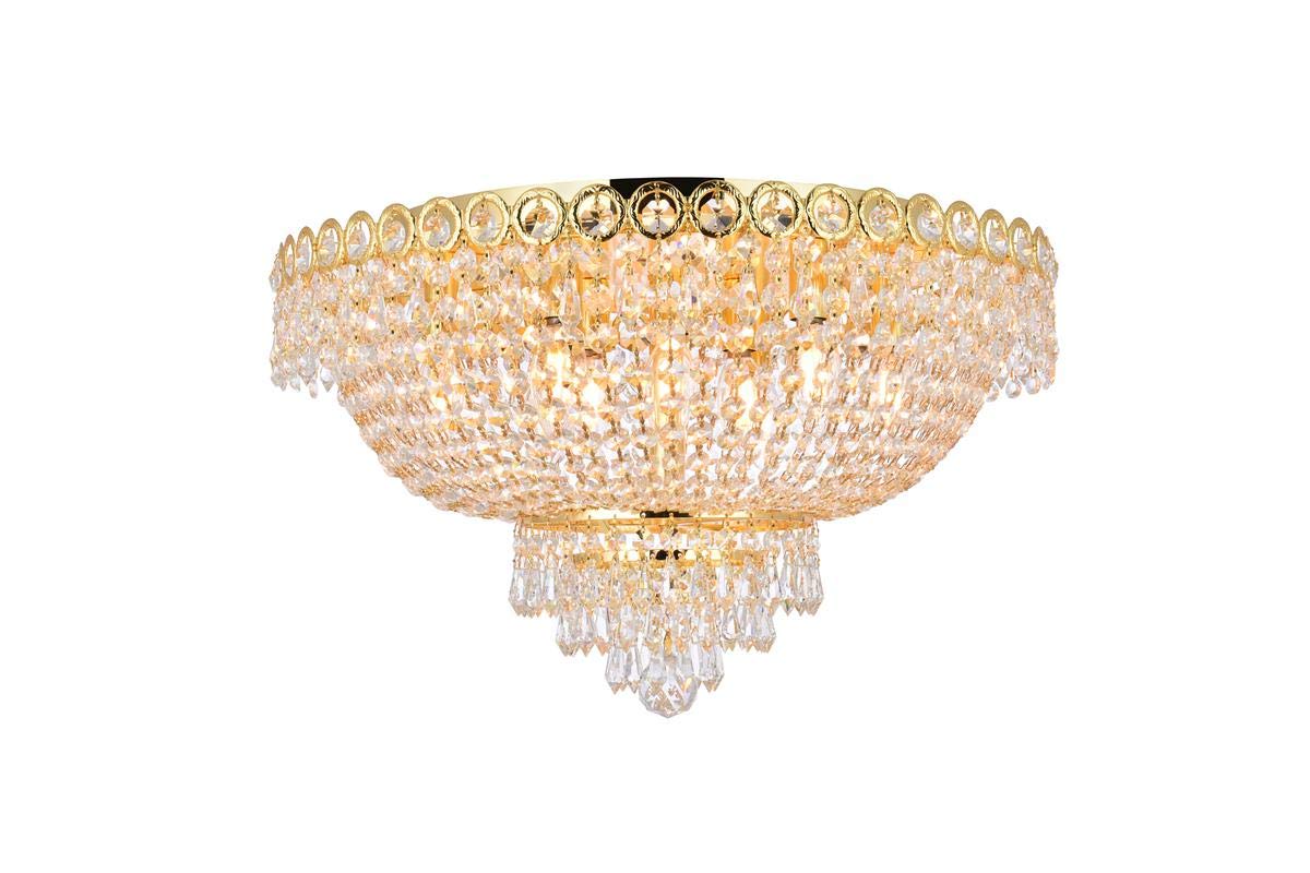 Elegant Lighting 1900F20G/RC Royal Cut Clear Crystal Century 9-Light, Single-Tier Flush Mount Crystal Chandelier, Finished in Gold with Clear Crystals