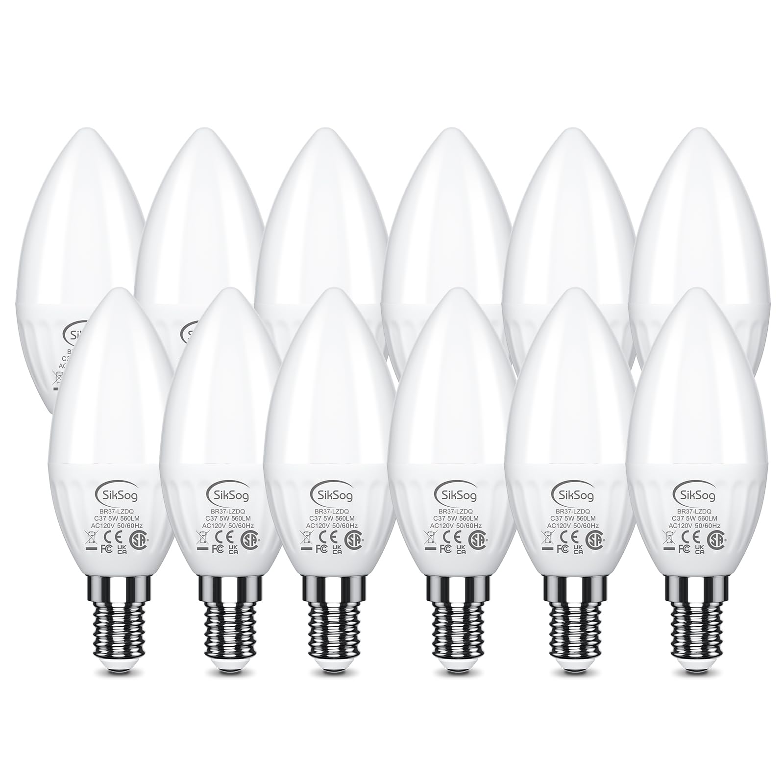 Siksog E12 Led Candelabra Light Bulbs 50 Watt Equivalent,Daylight 5000K Chandelier Bulb 560Lm,Candle Bulb Base E12 Ceiling Fan B