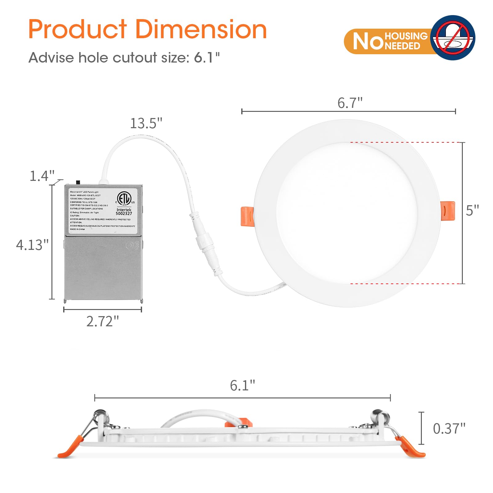 Meconard 24 Pack Ultra-Thin 6 Inch LED Recessed Ceiling Light, 5CCT Dimmable, 1050LM, Model MGD-LRC-12X-