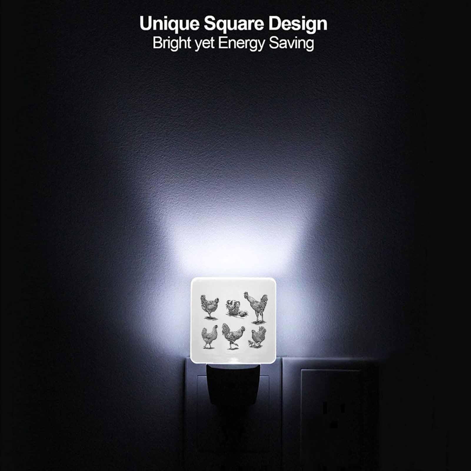 Chrobak LED Night Light with Dusk to Dawn Sensor, Rooster Hen Design, Energy Efficient, Model WML-Night-Light-231023-136