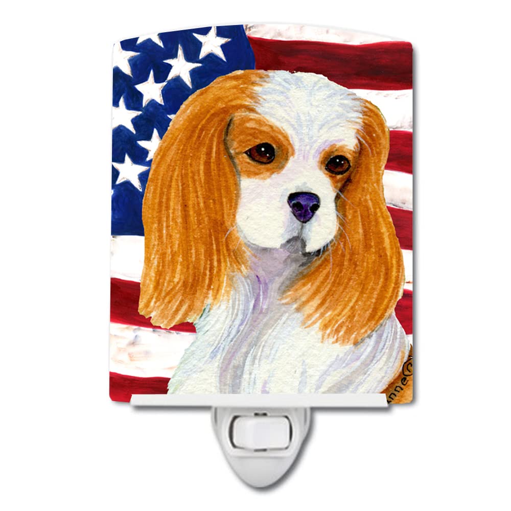 Carolines Treasures Ceramic Night Light, USA American Flag, Cavalier Spaniel, 6x4x3in, Multicolor, Model SS4012CNL