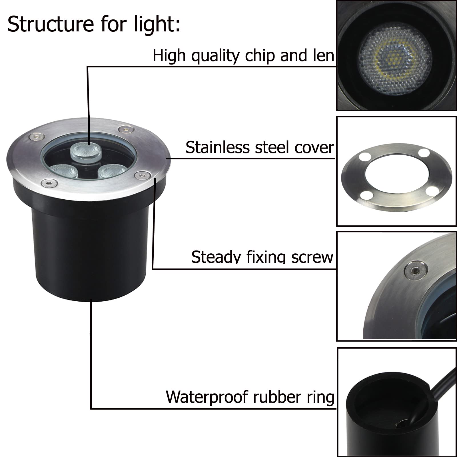 Gocuces Well Lights Landscape Led In Ground,4 Inch 3W,Line Voltage 110V 120V,Outdoor Landscaping Lights Wired,White 6500K,Waterproof Ip67,For Pathway,Yard,Deck,Garden,Pack Of 4