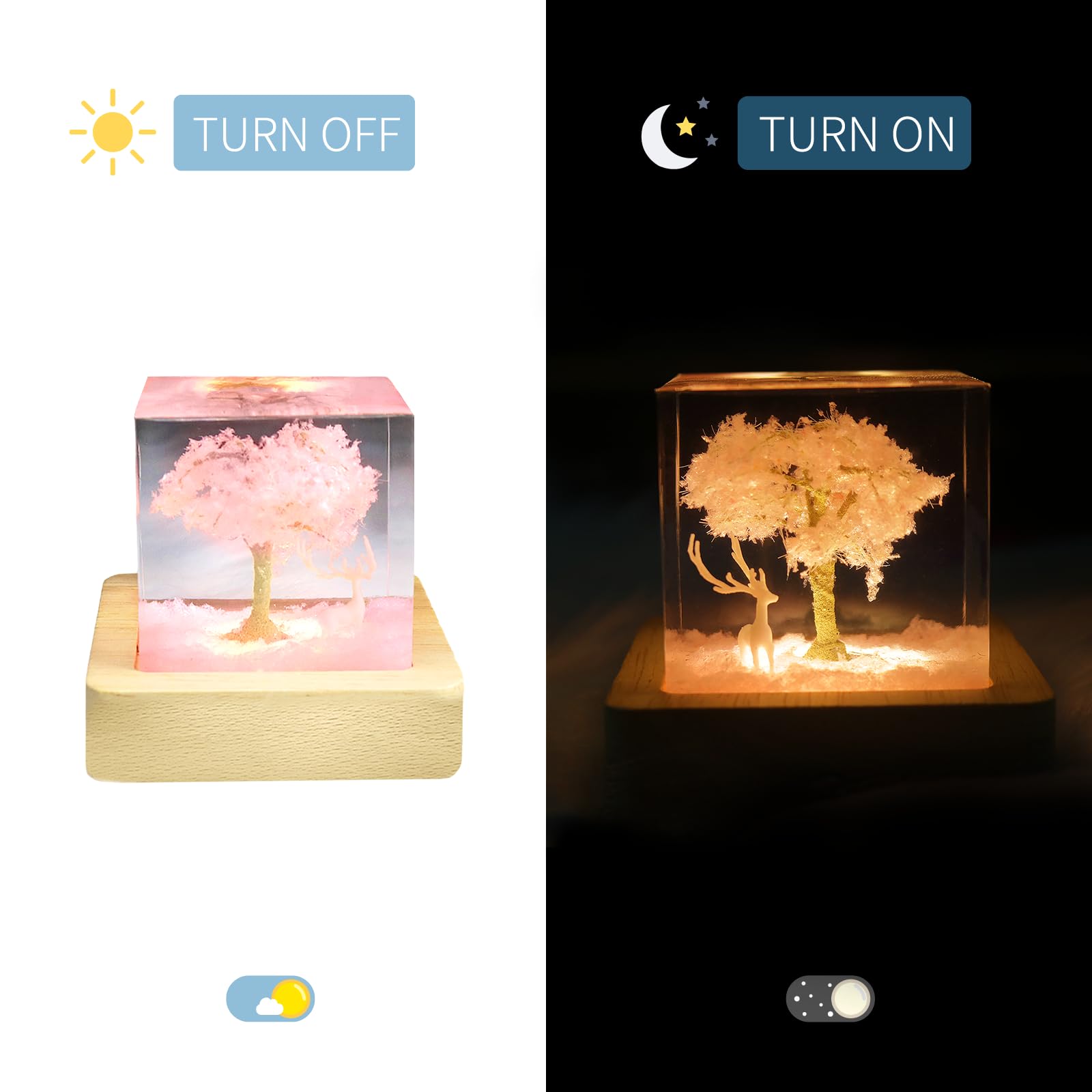 Eletriace Pink Cherry Blossom Tree White Moose Decorative Ornaments, Epoxy Resin Night Lights, Bedroom And Living Room Decoration,Suitable For Holidays