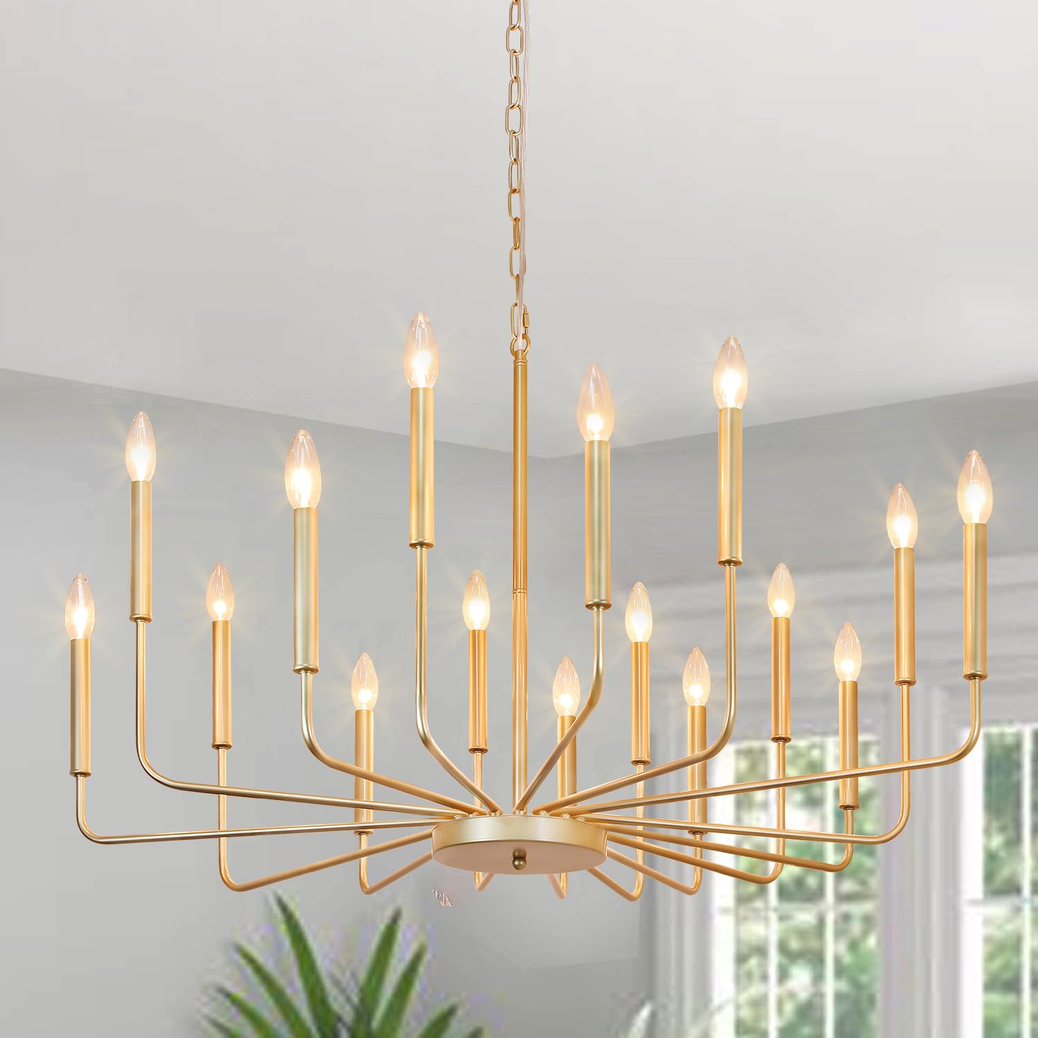 Rviezza Farmhouse Gold Chandeliers For Dining Room, 16-Light Modern Candle Chandelier Light Fixture, Rustic Industrial Metal Chandeliers For Living Room, Kitchen, Staircase, Entryway, Foyer