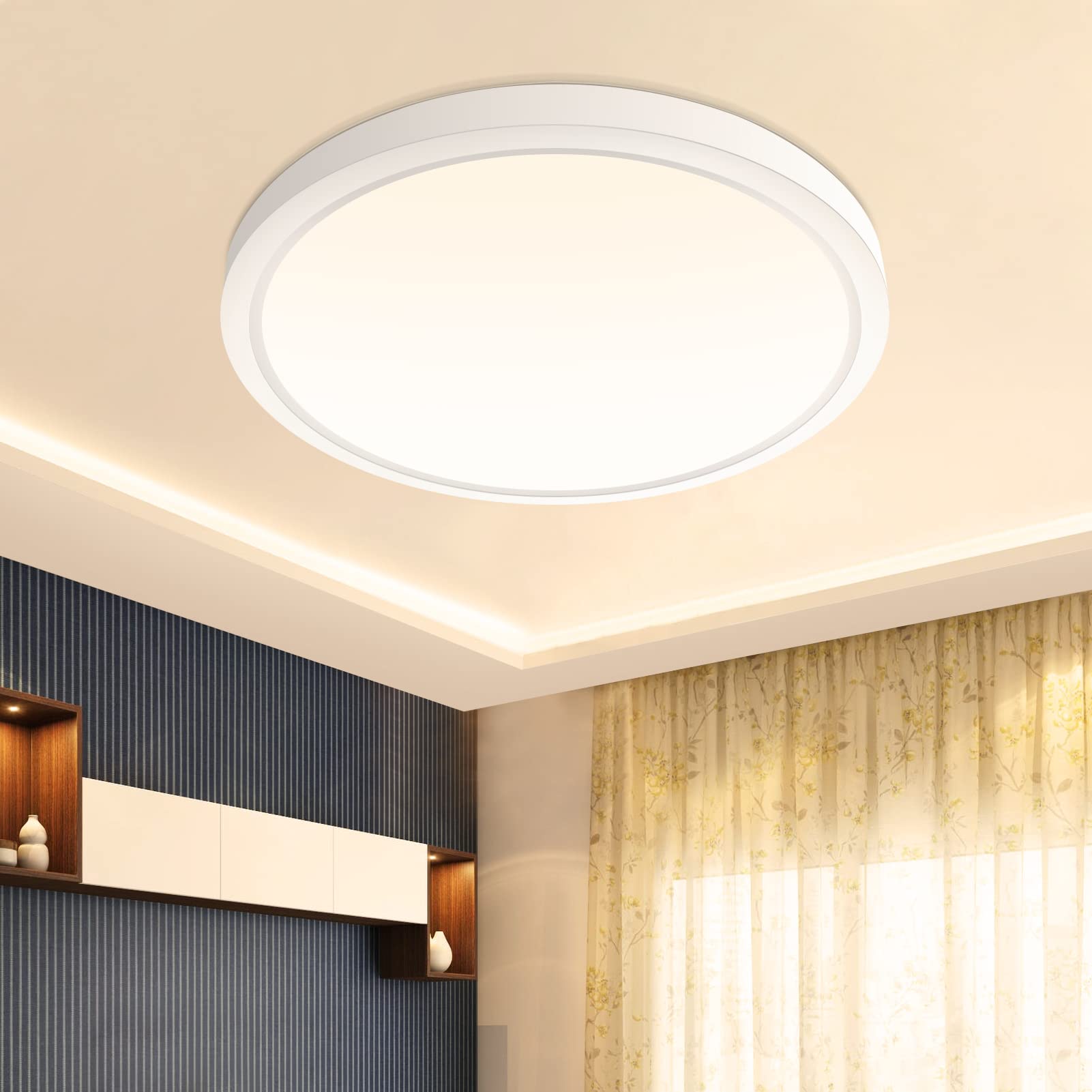 inShareplus 9inch LED Flush Mount Ceiling Light Fixture, 18W, Warm White, 1800LM, Plastic