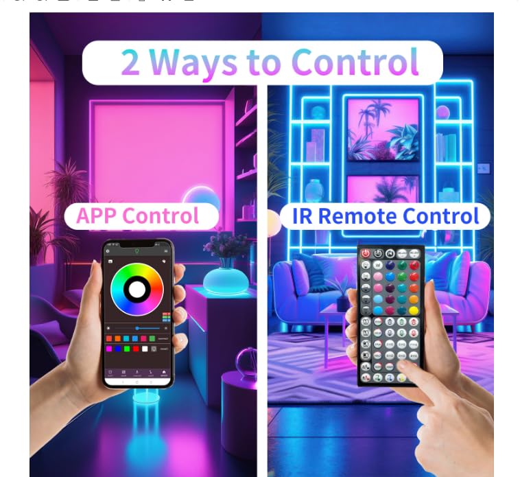 Nbbuff Led Lights For Bedroom 200Ft(2 Rolls Of 100Ft), Rgb Led Lights Strip Sync With Music, Smart App Controlled Led Strip Ligh