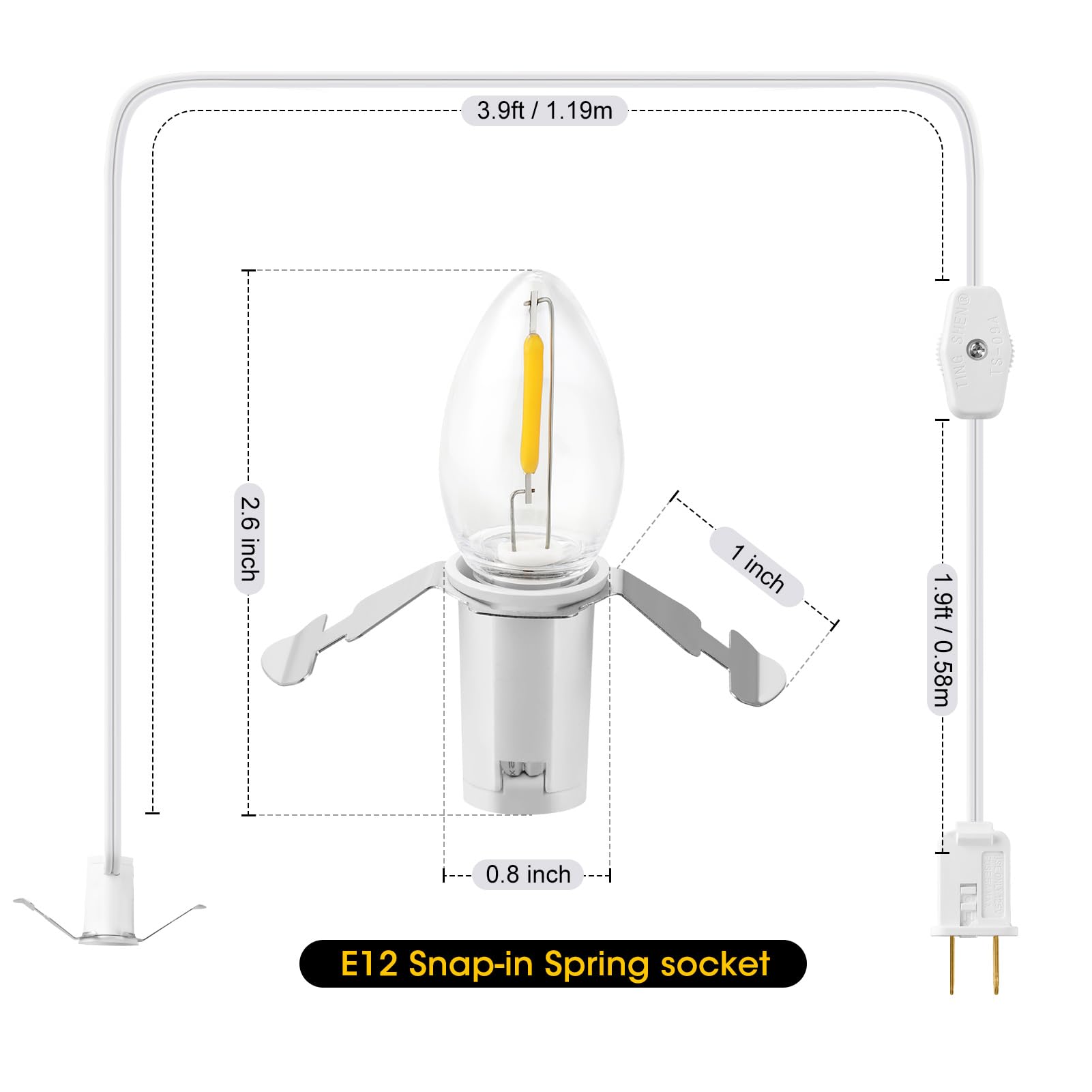 Meconard Accessory Cord With C7 Led Light Bulb, 6Ft Cord With On/Off Switch For Christmas Village House, Halloween Pumpkin, Blow Mold, Night Lights, Holiday Ceramic Trees, Craft Projects, 2 Pack