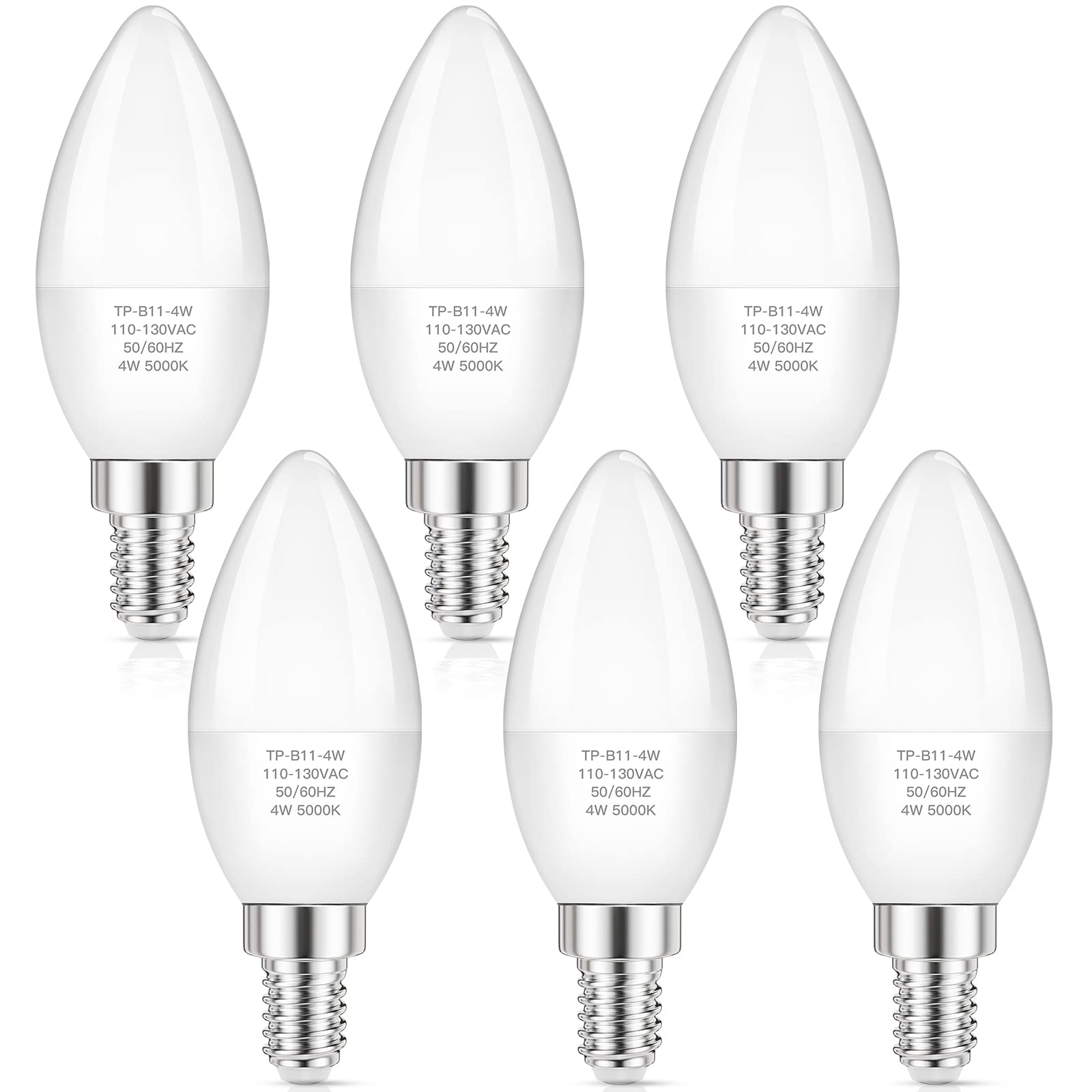 MAXvolador E12 LED Candelabra Light Bulbs 40W Equivalent, Daylight White 5000K 4W Chandelier Bulbs, 400 LM Candle Bulb Base, Non