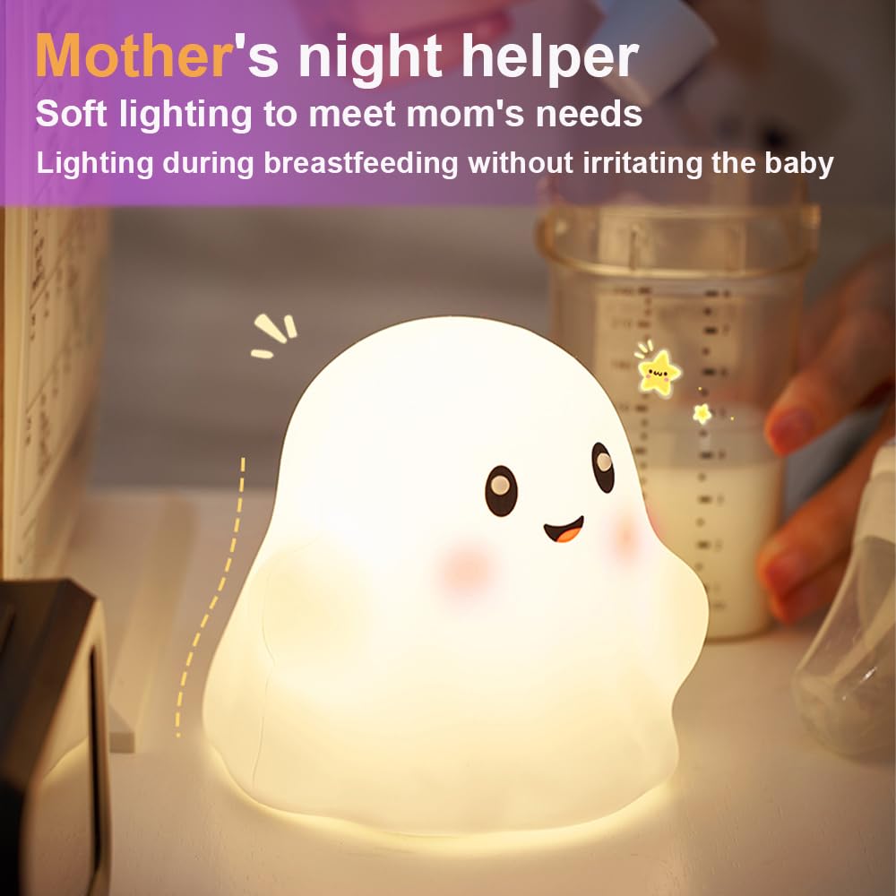 Ghost Night Light For Kids,Halloween Night Light With 13 Interactive Sound Effects ,Cute Silicone Light With 3 Levels Of Brightn
