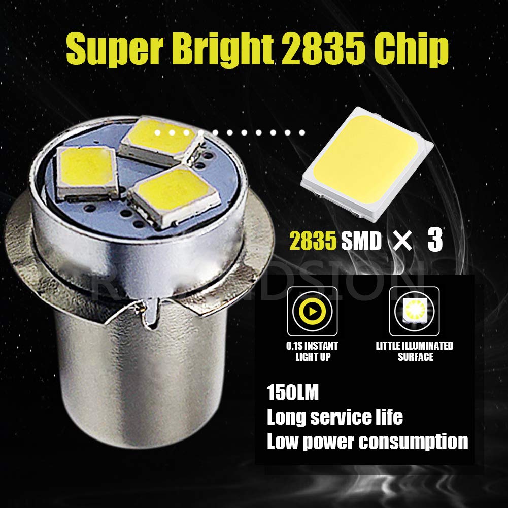 Ruiandsion P13.5S LED Bulb, 18V White, 2835 3SMD Chips, Non-Polarity, Upgrade for Flashlights and Torch Lights