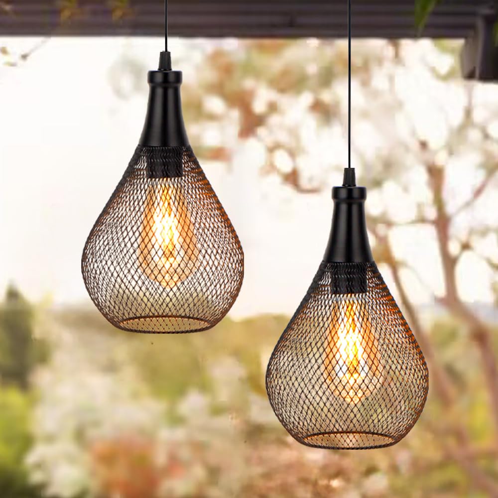 Jhy Design Hanging Lamp Set Of 2 Battery Operated Cordless Lamps Metal Cage Pendant Light With 6 Hours Timer Great For Parties P