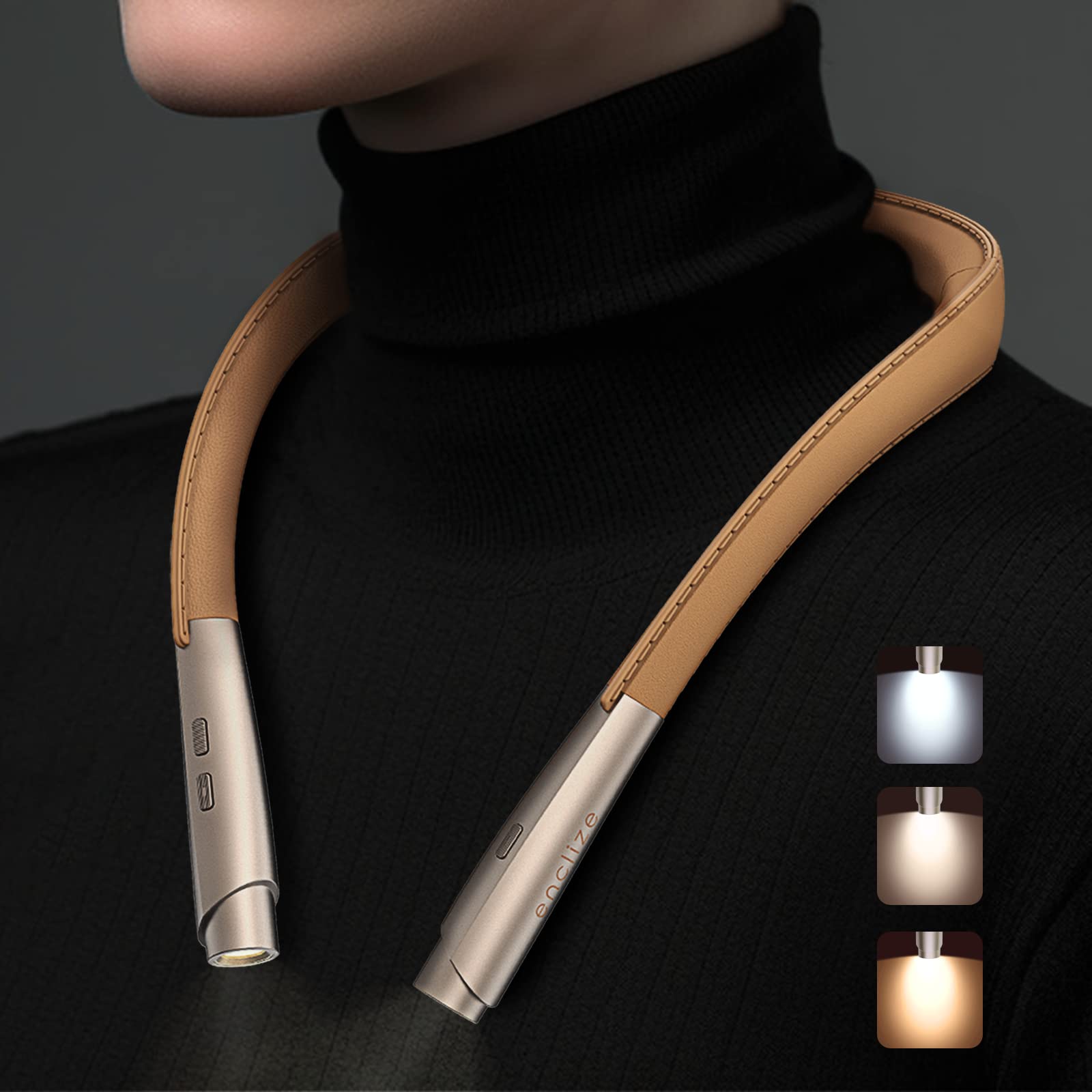 enclize Rechargeable LED Neck Reading Light, Book Lights for Reading in Bed,Stepless Dimming Book Light, Flexible Soft Arms,Leather Like, Long Lasting. Perfect for Knitting, Crafts, and Readers