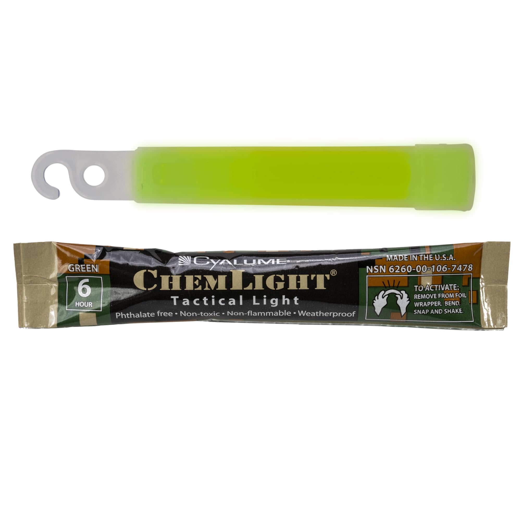 Cyalume Chemlight Light Stick, Military Grade, Green, 4 Inch, 100 Pack, 6 Hour Duration, Model 9-74780