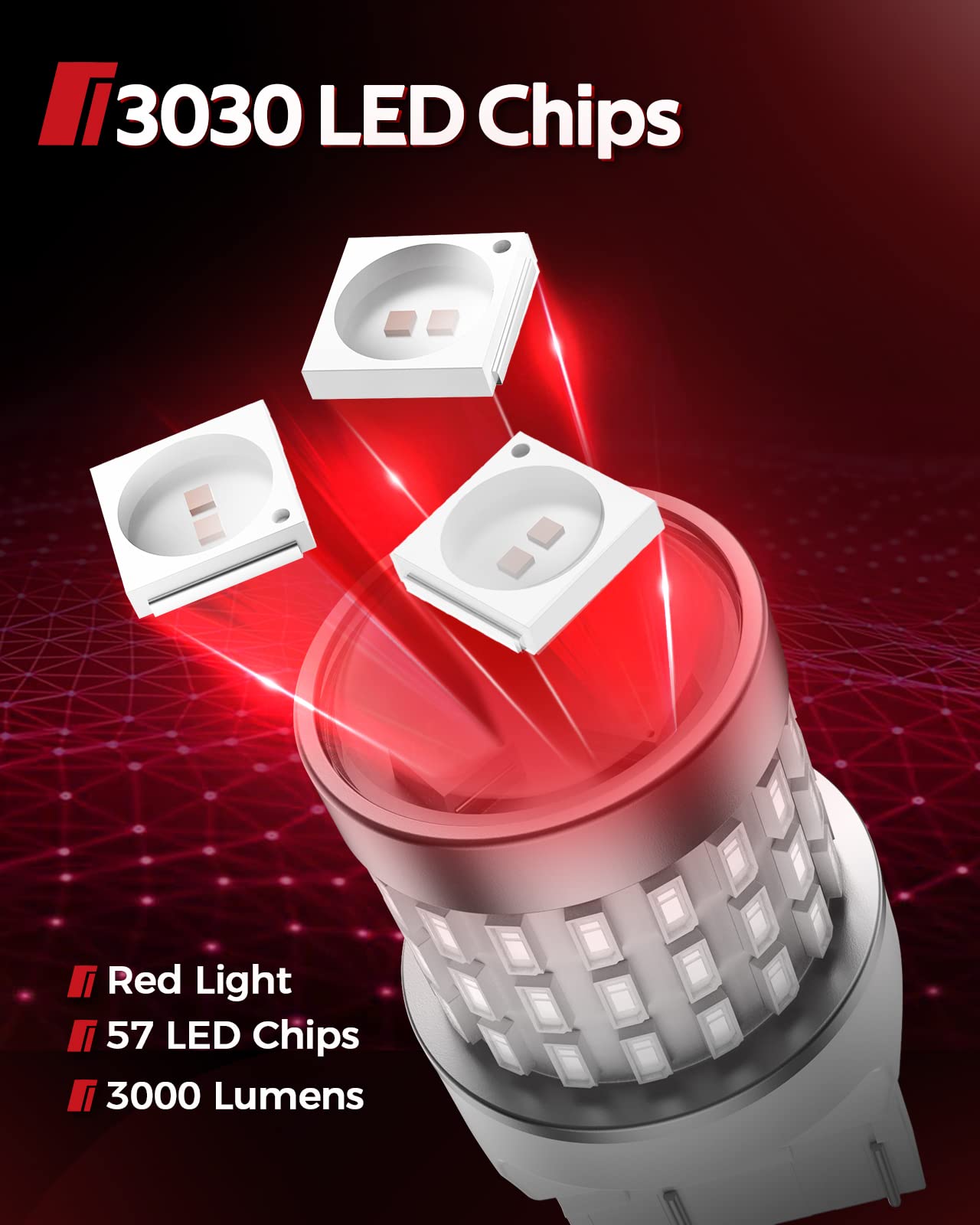 Torchbeam LED Bulbs - 7443/7440 Red Brake Lights, 3000LM Super Bright, CANBUS Free, T20 Replacement for Tail Parking Lights