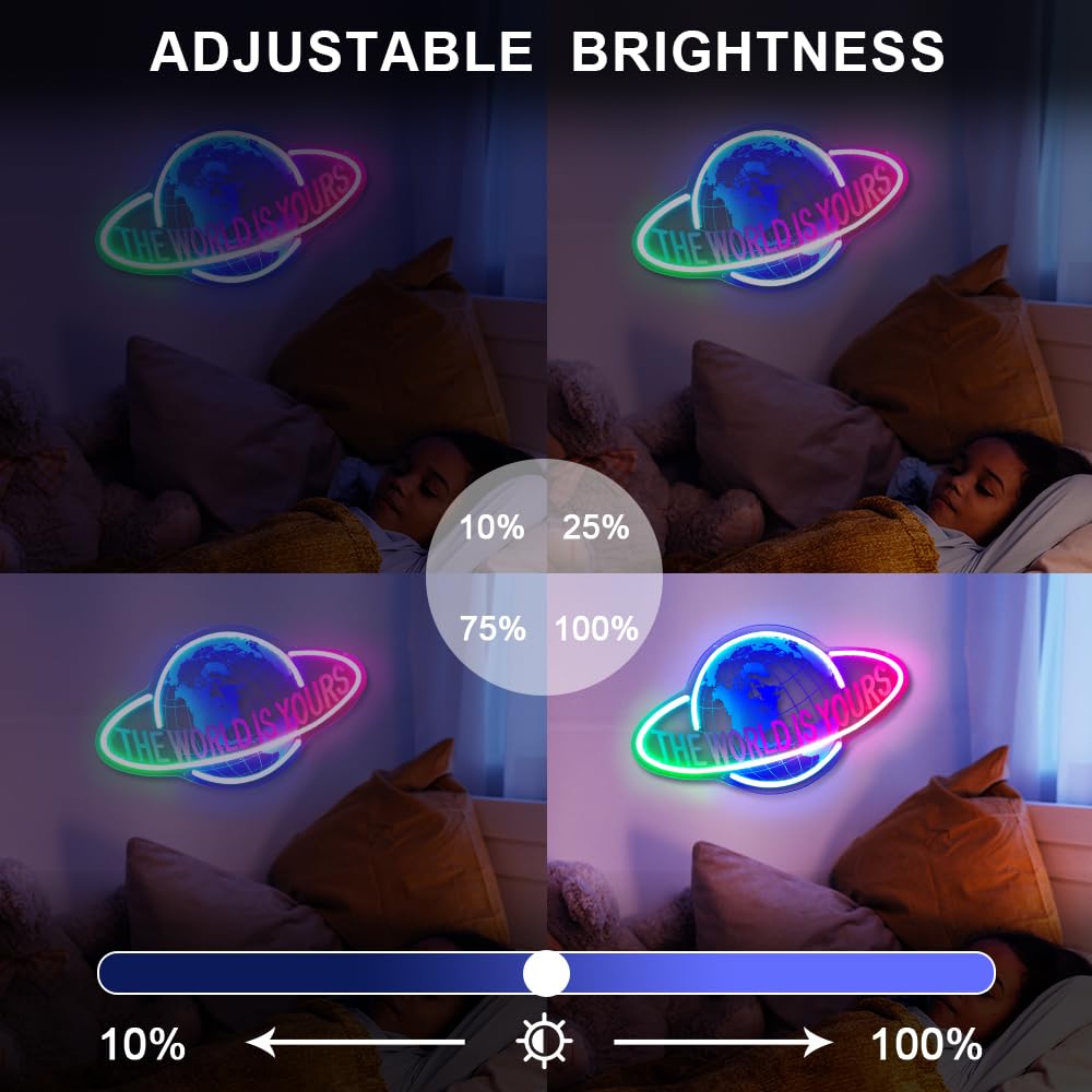 The World Is Yours Neon Sign - Custom Timer Multicolor The World Is Yours Sign - Switch/APP/Remote Control Planet LED Sign - Pla